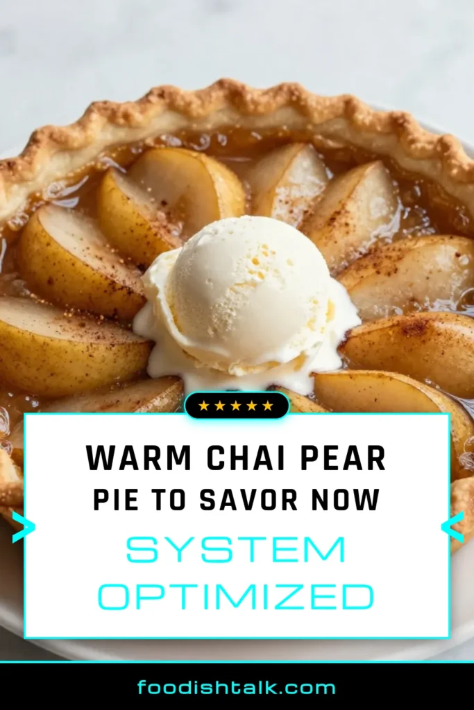 Savor the flavors of fall with this irresistible Chai Spiced Pear Pie. This spiced pear pie recipe combines ripe pears and aromatic chai spices for a delightful dessert with pears that everyone will love. Perfect as a cozy fall dessert, this homemade pear pie is sure to impress at your next gathering. Ready to bake? Try this recipe today and bring warmth to your table! #ChaiSpicedPearPie #FallDessertRecipes #HomemadePearPie #DessertWithPears