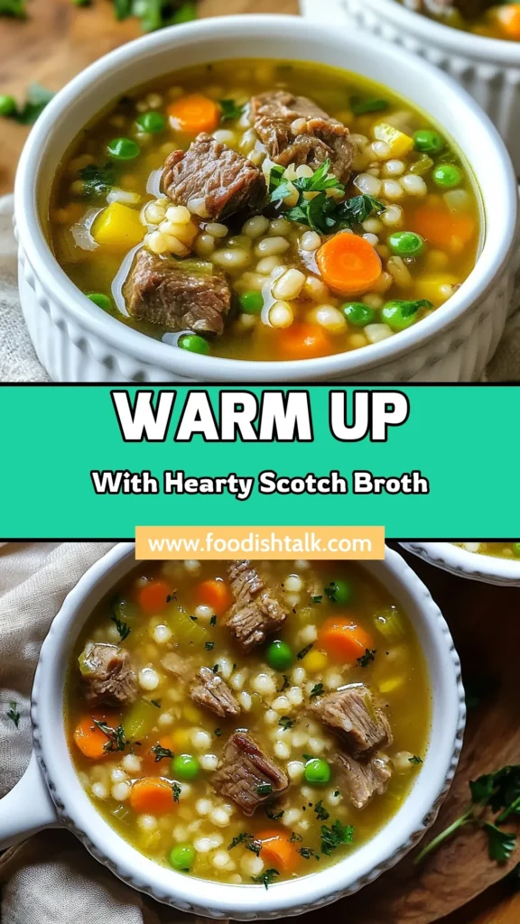 Warm up with this delicious Scotch broth recipe that combines hearty lamb stew with nutritious pearl barley soup. This traditional Scottish soup is perfect for chilly days, featuring tender lamb shanks and a medley of fresh vegetables. Your family will love this comforting dish that’s easy to make and bursting with flavor. Try this lamb shanks recipe today and savor every bite! Save for later! #ScotchBroth #LambStew #ScottishSoup #PearlBarleySoup