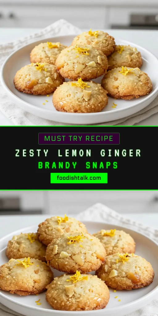 Discover the delightful taste of Lemon Ginger Brandy Snaps! This homemade ginger snaps recipe combines zesty lemon and spicy ginger for a chewy cookie that’s perfect for any occasion. These easy cookie recipes are a must-try for lemon dessert recipes lovers. Whip up a batch in just 30 minutes and impress your friends and family! Save this recipe for your next baking session! #LemonGingerBrandySnaps #GingerCookies #EasyCookieRecipes #LemonDesserts