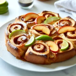 To make a delightful Cinnamon Roll Apple Pie, you need a few key items. Here’s what you will need: - 2 cups all-purpose flour - 1/2 cup granulated sugar - 1/2 cup unsalted butter, softened - 1/4 cup brown sugar, packed - 1 teaspoon baking powder - 1/2 teaspoon salt - 1/2 teaspoon ground cinnamon - 1/4 teaspoon nutmeg - 1 large egg - 3-4 medium-sized apples (Granny Smith or Honeycrisp), peeled and sliced - 1 tablespoon lemon juice - 1 teaspoon vanilla extract These ingredients create the base for your pie and the apple filling. You can add some fun extras to make your pie even better! Here are some great options: - 1/4 cup chopped pecans or walnuts - 1/4 cup raisins These add-ins give your pie a nice crunch and a touch of sweetness. Feel free to mix and match based on your taste! The topping is what makes this pie a true treat. For the cinnamon roll topping, gather these: - 1 egg (for egg wash) - 2 tablespoons granulated sugar - 1 teaspoon ground cinnamon - Powdered sugar (for drizzling) This topping creates a lovely sweet layer on top of the pie. The egg wash helps it bake to a golden brown. Don't forget to drizzle powdered sugar for that finishing touch! {{ingredient_image_1}} To make the dough, start by gathering all your dry ingredients. In a large bowl, mix 2 cups of flour, 1/2 cup of granulated sugar, 1 teaspoon of baking powder, 1/2 teaspoon of salt, 1/2 teaspoon of ground cinnamon, and 1/4 teaspoon of nutmeg. Next, add 1/2 cup of softened butter and mix until it looks crumbly. Then, stir in 1 large egg until a soft dough forms. This dough will be the base for your pie and the topping. Now, let’s prepare the apple filling. Take 3-4 medium-sized apples, like Granny Smith or Honeycrisp. Peel and slice them thinly. In a separate bowl, toss the apple slices with 1 tablespoon of lemon juice, 1/4 cup of brown sugar, and 1 teaspoon of vanilla extract. If you like, add 1/4 cup of chopped pecans or walnuts and 1/4 cup of raisins. Make sure all the apple slices are evenly coated with the mixture. This step adds sweetness and flavor to each bite. Next, we will assemble the pie. On a floured surface, roll out about two-thirds of your dough into a large circle, about 12 inches wide. Carefully place this rolled dough into a pie dish, pressing it against the bottom and sides. Pour the apple filling into the crust. For the topping, roll out the remaining dough. Sprinkle it with a mix of 2 tablespoons of sugar and 1 teaspoon of cinnamon. Roll it up tightly and slice it into 1-inch pieces. Arrange these pieces on top of the apple filling, creating a cinnamon roll effect. Finally, beat another egg and brush it over the cinnamon roll slices for a golden finish. To get the best cinnamon roll texture, focus on your dough. Use softened butter for a light and fluffy roll. Mix the dry ingredients well before adding butter. This helps create a uniform texture. When rolling out the dough, keep it at a thickness of about 1/4 inch. This will make it easier to slice. Avoid overworking the dough to keep it soft. Remember, a little chill time in the fridge can also help. Choosing the right apples is key. I love using Granny Smith or Honeycrisp apples. They add a nice tartness and hold their shape well. You can also mix different varieties for added flavor. Other great options include Fuji or Braeburn. Each brings its own taste to the pie. Make sure to slice the apples thinly for even cooking. This ensures they soften nicely while baking. Serve your pie warm for the best taste. A scoop of vanilla ice cream on top is a classic choice. Whipped cream also adds a nice touch. For a twist, try drizzling caramel sauce over the pie. Pair it with a cup of warm cider or tea for a cozy treat. You can also enjoy it with a sprinkle of cinnamon on top. These simple additions enhance the flavors of your pie. Pro Tips Use Cold Butter: For a flakier crust, make sure your butter is cold when mixing it into the flour. This helps create steam pockets as it bakes, resulting in a lighter texture. Choose the Right Apples: Granny Smith or Honeycrisp are ideal for baking because they hold their shape and provide a nice balance of sweetness and tartness. Let it Cool: Allow the pie to cool for at least 15 minutes before serving. This helps the filling set and makes it easier to slice. Drizzle with Care: When drizzling powdered sugar on top, use a fine sieve for an even and beautiful finish, enhancing the visual appeal of your pie. {{image_2}} You can change the topping to fit your taste. Try using a crumb topping. Mix flour, butter, and sugar for a crunchy layer. You can also use a glaze. A mix of powdered sugar and milk works well. Drizzle it over the pie after baking. For a chocolate twist, sprinkle chocolate chips on top before baking. This adds a rich flavor that pairs well with apples. Making this pie gluten-free is easy. Use a gluten-free flour mix instead of all-purpose flour. Check that your baking powder is also gluten-free. For the dough, combine the gluten-free flour with some xanthan gum. This will help the dough hold together. You can follow the same steps to make the pie. Enjoy a tasty treat that everyone can eat! You can spice up the apple filling in many ways. Add a pinch of ginger or cloves for a warm flavor. Try using different apples like Fuji or Braeburn. They give a sweet bite. For a caramel touch, mix in some caramel sauce with the apples. It adds a rich sweetness. You can also toss in a handful of dried cranberries for a tart twist. These options can change the pie into something new and exciting! After enjoying your pie, store leftovers in the fridge. Place the pie in an airtight container to keep it fresh. If you don't have a container, cover the pie with plastic wrap. This keeps moisture in and prevents it from drying out. Leftover pie stays good for about 3 to 4 days in the fridge. To reheat the pie, preheat your oven to 350°F (175°C). Cover the pie loosely with foil to avoid burning the top. Heat it for about 15 to 20 minutes. This warms the pie without making it soggy. If you want a crisp top, remove the foil for the last 5 minutes of heating. You can freeze your pie for longer storage. First, let the pie cool completely. Wrap it tightly in plastic wrap. Then, place it in a freezer-safe bag or container. This helps prevent freezer burn. You can freeze the pie for up to 3 months. To enjoy it later, thaw the pie in the fridge overnight. Then, reheat it in the oven as mentioned. This way, it tastes fresh and delicious! Yes, you can use store-bought dough to save time. Look for a pie crust or cinnamon roll dough. This shortcut makes the process easier. Just follow the package instructions for rolling and baking. The pie is done when the topping is golden brown. Check the apples, too; they should be bubbly. Insert a knife into the filling. If it goes in easily, your pie is ready. If you want to skip nuts, use more raisins or oats. You can also add some extra spices. For a different texture, try using seeds like sunflower seeds instead. This blog post guides you through making a delicious Cinnamon Roll Apple Pie. We covered key ingredients and optional add-ins, plus how to make the dough and apple filling. I shared tips for perfecting texture and choosing the best apples. You also learned about variations, storage, and common questions. Embrace your baking journey. Enjoy the delightful mix of flavors and textures in this pie. It’s a fun treat for all occasions. Happy baking!