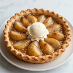 - 4 ripe pears, peeled, cored, and sliced - 1 teaspoon ground cinnamon - 1 teaspoon ground ginger - 1/2 teaspoon ground cardamom - 1/4 teaspoon ground cloves - 1/4 teaspoon nutmeg - 3/4 cup brown sugar - 2 tablespoons lemon juice - 3 tablespoons cornstarch - 1 tablespoon unsalted butter, diced into small pieces - 1 premade pie crust (or homemade if preferred) - 1 egg, beaten (for egg wash) - Optional: Whipped cream or vanilla ice cream for serving When measuring ingredients, accuracy is key. Use measuring cups for liquids and dry ingredients. A kitchen scale can help for more precision. For spices, level off each teaspoon to avoid too much flavor. Make sure your pears are ripe for the best taste and sweetness. You can add some flair when serving your pie. A dollop of whipped cream on top adds creaminess. Vanilla ice cream brings a sweet, cold contrast to the warm pie. You can also sprinkle a little cinnamon or nutmeg on top for extra flavor. {{ingredient_image_1}} Start by preheating your oven to 375°F (190°C). Grab a 9-inch pie dish and lay your premade pie crust inside. Trim any extra dough hanging over the edges. This crust is the base of your pie, so make sure it fits snugly. In a large bowl, mix your sliced pears with the lemon juice. Toss in 3/4 cup of brown sugar, 3 tablespoons of cornstarch, and all the spices: 1 teaspoon of ground cinnamon, 1 teaspoon of ground ginger, 1/2 teaspoon of ground cardamom, 1/4 teaspoon of ground cloves, and 1/4 teaspoon of nutmeg. Make sure the pears are well coated. This step adds flavor and helps the filling thicken. Pour the spiced pear filling into your crust, spreading it out evenly. Dot the top with small pieces of 1 tablespoon of diced unsalted butter for extra richness. If you have another crust, cover the pie now. Crimp the edges to seal it well. You can also make a lattice top by cutting strips and weaving them over the filling. Brush the top with a beaten egg for a nice golden color. Bake the pie for 45-50 minutes. Look for a golden crust and bubbling filling. If the edges brown too fast, use strips of aluminum foil to cover them. After baking, let it cool for at least 30 minutes before slicing. To make your chai spiced pear pie shine, pick the best pears. Look for ripe pears that feel firm but not hard. I love using Bartlett or Bosc pears. They hold their shape and taste sweet. You want a mix of sweet and slightly tart to balance the spices. Always peel and core the pears before slicing. This makes the pie easier to eat and lets the spices soak in. A great pie crust is key to a perfect pie. You can use a store-bought pie crust for ease. If you want to make your own, keep it cold. Use cold butter, water, and flour. Chill the dough before rolling it out. This keeps it flaky. Don’t forget to trim the edges after placing the crust in the pie dish. It helps them cook evenly. For a lovely, golden crust, brush it with a beaten egg. This adds shine and color. While baking, keep an eye on the pie. If the edges brown too fast, use foil to cover them. Bake until the crust is golden and the filling bubbles. Let the pie cool for at least 30 minutes before slicing. This helps the filling set and makes it easier to serve. Pro Tips Use Firm Pears: Choose pears that are ripe but still firm to ensure they hold their shape during baking. Spice Variations: Feel free to adjust the spice levels to your liking; adding a pinch of black pepper can create an interesting depth of flavor. Pre-Bake the Crust: For a crisper bottom crust, consider pre-baking the pie crust for 10 minutes before adding the filling. Cooling Time: Let the pie cool completely before slicing to allow the filling to set, which will prevent it from being too runny. {{image_2}} You can change the flavor of your chai spiced pear pie. Try adding nutty flavors or different spices. For a warm twist, use allspice or vanilla bean. Each spice gives a unique taste. You can even try a pinch of cayenne for heat. Just remember, start small! Taste as you go to find your favorite mix. While a premade crust is easy, you can get creative! Try a graham cracker crust for a sweet crunch. A nut crust adds a nice texture and flavor too. If you're feeling adventurous, make a flaky homemade crust. This can make your pie even more special. Each crust type brings a new experience to your pie. Whipped cream is great, but let’s explore more! Serve the pie with vanilla ice cream. The cold ice cream contrasts well with the warm pie. You can also add a drizzle of caramel sauce. This adds a rich sweetness. For a fresh taste, try a scoop of lemon sorbet. Each bite can surprise your taste buds! To keep your Chai Spiced Pear Pie fresh, let it cool completely. Then, wrap it in plastic wrap. You can also use aluminum foil. Store it in the fridge. This method keeps the pie moist and tasty. If you want to save it longer, freeze it. Just wrap the pie tightly in plastic wrap and foil. This way, it stays fresh for a long time. In the fridge, your pie lasts about 3 to 5 days. If you freeze it, it can last up to 3 months. Just remember, the longer you store it, the more the flavors change. So, for the best taste, eat it within a month of freezing. To reheat your Chai Spiced Pear Pie, first, take it out of the fridge. Preheat your oven to 350°F (175°C). Place the pie on a baking sheet. Heat it for about 15 to 20 minutes. Check if it's warm all the way through. If you froze the pie, let it thaw in the fridge overnight before reheating. Enjoy it warm with whipped cream or ice cream for a special treat! Yes, you can use other fruits in this pie. Apples work well with pears. You can also mix berries for a fun twist. Just keep the spice mix the same. Each fruit adds its own flavor and texture. Experiment with what you like best. You can substitute brown sugar with white sugar and a bit of molasses. Mix one cup of white sugar with one tablespoon of molasses. This gives a similar flavor to brown sugar. You can also use coconut sugar for a healthier option. It keeps that caramel-like taste. To make a gluten-free version, use a gluten-free pie crust. Many brands offer ready-made options. You can also make your own crust with gluten-free flour. Make sure your cornstarch is certified gluten-free. This way, you can enjoy the pie without worry. You now know how to make a delicious Chai Spiced Pear Pie. We covered the key ingredients, from pears to spices. I shared step-by-step instructions to create a tasty crust and filling. Tips helped you choose the best pears and achieve that golden finish. We even explored fun variations and proper storage methods. Remember, baking is about joy and creativity. Try new spices or fruits in your pie. Enjoy sharing this dessert with family and friends. Happy baking!