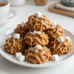 To make No-Bake Butterscotch Haystack Cookies, gather these simple ingredients: - 2 cups butterscotch chips - 1 cup creamy peanut butter - 3 cups Chinese chow mein noodles - 1 cup mini marshmallows - 1 cup shredded coconut (optional) - ½ teaspoon vanilla extract - Pinch of salt These ingredients work together to create a sweet and chewy treat. Butterscotch chips add a rich flavor, while peanut butter gives a creamy texture. Chow mein noodles add a fun crunch. Mini marshmallows bring a soft, chewy bite. Shredded coconut is optional but adds extra sweetness and texture. The vanilla extract enhances the flavors, and a pinch of salt balances the sweetness. Make sure to use quality ingredients for the best taste. You can find butterscotch chips and creamy peanut butter at most grocery stores. If you want to skip the coconut, that’s perfectly fine. Each ingredient plays a role in making these cookies a delight to eat. {{ingredient_image_1}} 1. Start by melting the butterscotch chips and peanut butter. Place them in a microwave-safe bowl. I usually microwave them for 30 seconds. After that, stir the mixture. Repeat this step until it is smooth and creamy. This takes about 1 to 1.5 minutes. 2. Next, add the vanilla extract and a pinch of salt. Stir well. This adds a nice flavor to your cookies. 3. Now, combine your dry ingredients. In a large mixing bowl, mix the chow mein noodles, mini marshmallows, and shredded coconut if you are using it. Make sure everything is evenly spread out. 1. Pour the melted butterscotch and peanut butter mixture over the dry ingredients. Gently fold everything together. Ensure that all the noodles and marshmallows get coated. This step is key for great taste. 2. Use a spoon or cookie scoop to drop spoonfuls of the mixture onto a baking sheet lined with parchment paper. Space them out a bit. This helps them not stick together. 3. Finally, let the cookies set. You can leave them at room temperature until they are firm. If you want to speed things up, pop them in the fridge for about 30 minutes. This will help them harden quickly. Enjoy your creation! To melt butterscotch chips and peanut butter, use your microwave. Start with a microwave-safe bowl. Set your microwave to medium heat. Heat for 30 seconds, then stir. Repeat this until the mix is smooth. This should take about 1 to 1.5 minutes in total. Watch carefully to prevent burning. If the chips start to bubble, stop heating. Stir the mixture well to help it melt evenly. This method keeps your butterscotch smooth and creamy. For even texture, mix your ingredients well. After melting, pour the mixture over the chow mein noodles. Use a spatula or a spoon to fold the mix gently. Don't stir too hard; you want to keep the noodles intact. This helps the cookies hold together better. Make sure every piece gets coated in the yummy butterscotch and peanut butter mix. You can cool the cookies in two ways. Let them sit at room temperature until they set. This usually takes about 30 minutes. If you want to speed things up, place them in the fridge. Chill them for about 30 minutes. This helps them firm up quickly. Either way, you'll end up with delicious No-Bake Butterscotch Haystack Cookies! Pro Tips Use High-Quality Chips: Opt for premium butterscotch chips for a richer flavor; they melt better and enhance the overall taste of your cookies. Chill for Best Results: For a firmer texture, refrigerate the cookies for at least 30 minutes after shaping. This helps them hold their shape better. Mix-In Variations: Feel free to customize your haystacks by adding nuts, dried fruits, or even chocolate chips to the mixture for extra flavor and texture. Storage Tips: Store your haystack cookies in an airtight container at room temperature for up to a week, or in the fridge for longer freshness. {{image_2}} You can easily change the flavor of your No-Bake Butterscotch Haystack Cookies. One fun way is to add chocolate chips to the mix. Just fold in about a cup of mini chocolate chips after you mix in the chow mein noodles. This gives a rich chocolate flavor that pairs great with butterscotch. Another idea is to use different nut butter. If you prefer almond butter or cashew butter, feel free to swap them in. Each nut butter gives a unique taste to your cookies while keeping them sweet and chewy. If you need gluten-free options, you can use gluten-free chow mein noodles. They work just as well and ensure everyone can enjoy these treats. Look for brands that specify they are gluten-free to avoid any issues. For dairy-free adjustments, choose dairy-free butterscotch chips. Many brands offer dairy-free options that taste just as good. This way, everyone can enjoy these cookies without worrying about dairy. Get creative with add-ins to make your cookies even more special. You can add nuts and seeds for extra crunch. Chopped walnuts, pecans, or sunflower seeds add texture and flavor. Dried fruit options are also great. Try adding dried cranberries, raisins, or chopped apricots. These fruits add a bit of sweetness and make your cookies even more delicious. No-Bake Butterscotch Haystack Cookies can last for about a week at room temperature. Keep them in an airtight container to keep them fresh. If your kitchen is warm, consider putting them in the fridge. This will help them stay firm and tasty. To store in the fridge, place the cookies in a sealed container. They can last up to two weeks this way. Just remember to let them sit for a few minutes before eating, so they can soften slightly. Freezing these cookies is a great way to save some for later. To freeze, lay the cookies flat on a baking sheet. Place them in the freezer for about an hour until they are firm. After that, transfer them to a freezer-safe bag. This way, they won’t stick together. When you want to enjoy them, take out the cookies and let them thaw at room temperature. This usually takes about 30 minutes. You can also microwave them for a few seconds if you want them a bit warm. Enjoy your sweet treat anytime! You can use white chocolate chips or caramel chips instead. Both options add a sweet taste. If you choose white chocolate, mix in a bit of brown sugar for flavor. This gives you a similar butterscotch-like taste. You can also try using melted chocolate. Dark chocolate or milk chocolate works well too. Just remember to adjust the sweetness if needed. Mixing in a little vanilla extract will enhance the flavor further. Yes! To make these cookies vegan, swap butterscotch chips for dairy-free chocolate chips. Use a nut or seed butter, like almond or sunflower butter, as a substitute for creamy peanut butter. You can find vegan marshmallows in many stores. Use those in place of regular mini marshmallows. Make sure to check the labels for any hidden dairy or egg ingredients. If you can't find chow mein noodles, you have a few options. Try using crispy rice cereal for a similar texture. It adds a nice crunch to the cookies. You could also use pretzel sticks for a salty twist. Break them into smaller pieces for easier mixing. Another option is to use thinly sliced almonds for a nutty flavor. Just be sure to adjust the sweetness if you add something salty. You learned how to make tasty no-bake butterscotch haystack cookies. We covered the key ingredients, step-by-step instructions, and helpful tips. I also shared some creative variations and storage ideas. These cookies are fun to make and easy to customize. Feel free to swap or add ingredients to match your taste. Enjoy your baking adventure, and share these treats with friends! Your kitchen will smell great, and everyone will love these cookies.
