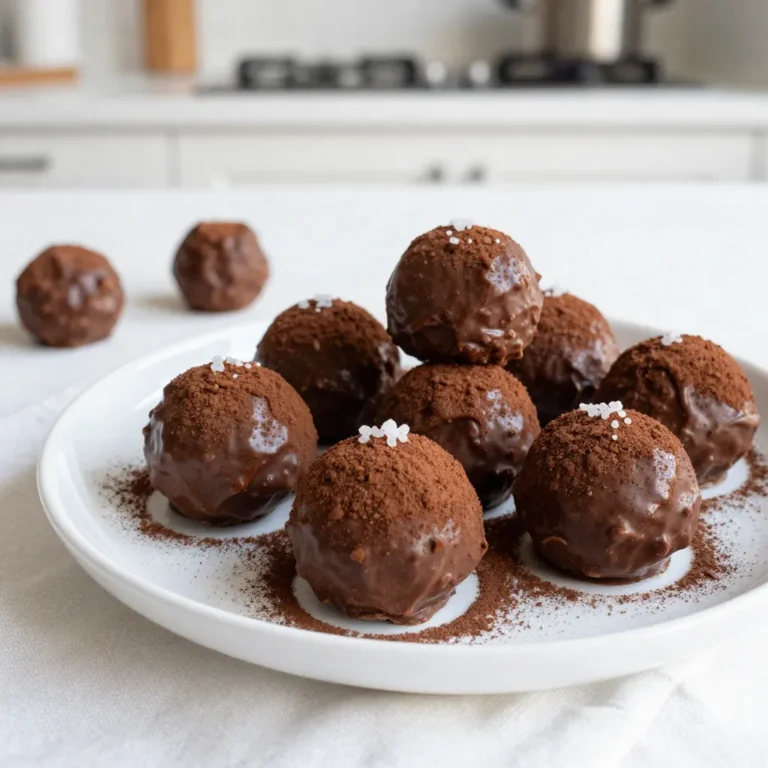 To make these salted caramel fudge truffles, gather the following: - 1 cup heavy cream - 1 cup dark chocolate chips (60-70% cacao) - 1/2 cup granulated sugar - 1/4 cup unsalted butter - 1 teaspoon sea salt (plus extra for topping) - 1 teaspoon vanilla extract - 1/2 cup cocoa powder (for rolling) - 1/2 cup crushed nuts or sprinkles (optional, for rolling) You can change up the truffles with these options: - Use milk chocolate chips instead of dark chocolate. - Add a splash of flavored extract, like almond or orange. - Roll in crushed peppermint or toasted coconut for a unique touch. - Heavy cream: You can use coconut cream for a dairy-free option. - Dark chocolate chips: If you need a sweeter taste, choose semi-sweet chocolate chips. - Granulated sugar: Brown sugar can add a richer flavor to the caramel. - Unsalted butter: Use vegan butter for a plant-based version. - Sea salt: Flaky salt can enhance texture and flavor on top of the truffles. These ingredients will help create rich, creamy truffles that melt in your mouth. Feel free to mix and match based on your taste and dietary needs! {{ingredient_image_1}} 1. Start by combining the granulated sugar and 1/4 cup of water in a medium saucepan. Use medium heat. Stir gently until the sugar dissolves. 2. Stop stirring and let it boil. Watch it carefully. It takes about 8-10 minutes to reach a deep amber color. 3. Once it reaches that color, add the heavy cream slowly. The mixture will bubble. Stir constantly until it combines well. 4. Add the unsalted butter and sea salt, mixing until the mixture is smooth. Remove it from heat. 5. In a large bowl, place the dark chocolate chips. Pour the hot caramel mixture over the chocolate. Let it sit for 1-2 minutes. This softens the chocolate. 6. Use a spatula to stir gently until all the chocolate melts and the mix is smooth. Add the vanilla extract and stir it in. 7. Cover the bowl with plastic wrap. Refrigerate for about 2 hours or until the fudge is firm enough to handle. 8. After chilling, scoop out small balls using a melon baller or your hands. Aim for about 1 inch in diameter. 9. Roll each truffle in cocoa powder, crushed nuts, or sprinkles to coat them well. 10. Place the truffles on a parchment-lined tray. Sprinkle a pinch of sea salt on top of each truffle to enhance the flavor. 11. Refrigerate the truffles for at least 30 minutes. This helps firm up the coating before serving. - Use a clean, dry pan. Any moisture can make the sugar seize. - Watch the color closely. It can go from perfect to burnt quickly. - If you need to, swirl the pan gently to help the caramel cook evenly. - Use good-quality dark chocolate chips. They melt better. - Make sure the caramel is hot when you pour it over the chocolate. It helps melt the chips faster. - Stir gently to avoid air bubbles. You want a smooth mixture. To make smooth caramel, keep a few tips in mind. First, always use a clean pan. Any leftover bits can cause graininess. Second, stir the sugar and water gently until dissolved. Once it boils, stop stirring. Let it bubble until it turns a deep amber color. If you stir after this point, it can crystalize. Finally, when adding cream, do it slowly. The mixture will bubble, so be careful. This method ensures a silky caramel that works great in your truffles. If you have leftover truffles, store them correctly. Place them in an airtight container. Keep them in the fridge to maintain freshness. They will last for about a week. Make sure to separate layers with parchment paper. This prevents sticking. If you want to store them longer, consider freezing. Just remember to thaw them in the fridge before serving. This keeps their texture perfect. These truffles shine at any gathering. Serve them on a pretty platter. Add some fresh fruit or nuts for color. You can also pair them with coffee or dessert wine. For a fun twist, try a chocolate fountain. Let guests dip the truffles for an interactive treat. They will love the combination of flavors. Each bite of salted caramel fudge will delight everyone! Pro Tips Use Quality Chocolate: Opt for high-quality dark chocolate with at least 60% cacao for a richer flavor and smoother texture in your truffles. Watch the Caramel Color: Keep a close eye on the caramel as it cooks; once it reaches a deep amber, it can quickly go from perfect to burnt. Chill Thoroughly: Make sure to refrigerate the fudge mixture long enough for it to firm up; this will make rolling the truffles much easier. Experiment with Coatings: Feel free to try different coatings such as crushed cookies, coconut flakes, or flavored sprinkles for a unique twist on your truffles. {{image_2}} You can add fun flavors to your salted caramel fudge truffles. A few drops of mint or almond extract will give them a fresh twist. You can also try orange zest for a bright taste. Just remember, a little goes a long way. Add these flavors after you mix in the chocolate for the best results. If you want to make vegan truffles, swap the heavy cream for coconut cream. Use dairy-free chocolate chips instead of dark chocolate. You can also use vegan butter for a rich taste. These changes keep the truffles creamy while meeting vegan needs. They taste just as good! Coating your truffles can change their look and taste. Instead of cocoa powder, try using flavored cocoa, like dark chocolate or coffee. You could also roll them in shredded coconut for a tropical vibe. Crushed nuts add a nice crunch and flavor. Get creative with your coatings to find your favorite! Store your salted caramel fudge truffles in an airtight container. Use parchment paper between layers. This prevents sticking and keeps them fresh. Keep the truffles in the fridge. They stay cool and maintain their texture. If you want to keep them longer, use a freezer-safe container. When stored properly, these truffles last about one week in the fridge. You can also freeze them for up to three months. Just remember to wrap them well to avoid freezer burn. Always check for any off smells or textures before eating. To freeze, first chill the truffles in the fridge. Once firm, place them in a single layer on a tray. Freeze for about an hour. After they harden, transfer them to an airtight container. Label the container with the date. This helps you track freshness. When ready to eat, let them thaw in the fridge for a few hours. Enjoy your sweet treat! The best chocolate for truffles is dark chocolate. I recommend using chocolate chips with 60-70% cacao. This range gives a nice balance of rich flavor and sweetness. Higher cacao chocolates can be too bitter, while lower cacao may not be rich enough. When you melt the chocolate, it will blend perfectly with the caramel, creating a smooth texture. Yes, you can make these truffles in advance! They store well in the fridge for about one week. If you want to keep them longer, freeze them. Place the truffles in an airtight container. They can last for up to three months in the freezer. Just remember to let them thaw in the fridge before serving. If your caramel is grainy, it may have crystallized. To fix this, you can add a bit of water and gently heat it until it melts again. If your caramel is too hard, it may have cooked too long. To avoid this, use a candy thermometer and aim for 340°F. If it still hardens, you can melt it again by adding cream or butter over low heat. This guide covered ingredients, steps, tips, and variations for making truffles. We explored how to make smooth caramel and melt chocolate perfectly. I shared tricks to avoid grainy textures and how to store leftovers well. Whether trying new flavors or dietary needs, your options are vast. Remember, practice makes perfect. Each attempt brings improvement and tasty outcomes. Don’t hesitate to experiment and enjoy the process. Creating these treats should be just as delightful as eating them. Happy truffle-making!