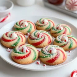 To make Peppermint Swirl Cookies, you'll need a few simple items. Here’s the list of ingredients: - 2 cups all-purpose flour - 1 teaspoon baking powder - 1/2 teaspoon salt - 1/2 cup unsalted butter, softened - 1 cup granulated sugar - 1 large egg - 1 teaspoon vanilla extract - 1 teaspoon peppermint extract - 1/4 cup crushed peppermint candies - Red and green gel food coloring - Optional: powdered sugar for dusting Each ingredient plays a key role. The flour gives the cookies structure. Baking powder helps them rise. Salt adds flavor, while butter and sugar create a rich base. The egg binds the dough, and extracts give it that sweet peppermint flavor. Crushed peppermint candies add crunch and a burst of minty taste. Food coloring makes the cookies festive and fun. Finally, powdered sugar can make them look extra special. With these ingredients ready, you're set to create a delightful holiday treat! {{ingredient_image_1}} 1. Preheat your oven to 350°F (175°C). Line a baking sheet with parchment paper. This helps the cookies bake evenly and not stick. 2. Mix the dry ingredients. In a medium bowl, whisk together 2 cups of all-purpose flour, 1 teaspoon of baking powder, and 1/2 teaspoon of salt. Set this bowl aside for now. 3. Cream the butter and sugar. In a large bowl, beat 1/2 cup of softened unsalted butter with 1 cup of granulated sugar. Mix until it is light and fluffy. This should take about 3 to 5 minutes. 4. Combine wet and dry ingredients. Add in 1 large egg, 1 teaspoon of vanilla extract, and 1 teaspoon of peppermint extract. Mix well. Gradually add the dry mix to the butter mixture. Stir until a dough forms. 1. Divide and color the dough. Split the dough in half. In one half, mix in 1/4 cup of crushed peppermint candies. In the other half, add a few drops of red gel food coloring. Stir until you get a bright red color. You can add green too for fun. 2. Shape the cookie dough. Take about 1 tablespoon of each dough and roll them into small balls. Press them together gently, then roll them to form a swirl. 3. Arrange on the baking sheet. Place the cookie dough balls on the lined baking sheet. Leave about 2 inches of space between each cookie. This helps them spread without sticking together. 1. Baking time and tips. Bake the cookies in your preheated oven for 10 to 12 minutes. They should be lightly golden at the edges. They may look soft but will harden as they cool. 2. Cooling instructions. Once baked, remove the cookies from the oven. Let them cool on the baking sheet for 5 minutes. After that, transfer them to a wire rack to cool completely. Enjoy your holiday treat! - Achieving the perfect swirl: To make a good swirl, roll each color into a ball. Press them together softly. Then, roll them gently to blend without mixing too much. This keeps the pretty colors. - Substitutions for ingredients: If you need to swap an ingredient, try using margarine for butter. You can also use almond extract in place of peppermint. Just keep the flavor balance in mind. - Creaming butter for optimal texture: Make sure your butter is soft. It should feel like a pillow when you press it. Creaming it with sugar should take about 3-5 minutes. You want it light and fluffy for the best cookie texture. - How to dust with powdered sugar: Use a fine mesh sieve to dust the cookies. Hold it above the cookies and tap lightly. This adds a nice touch without clumping. - Adding festive decorations: Get creative with toppings! Use crushed peppermint candies, colored sprinkles, or even edible glitter. Just sprinkle them on before the cookies cool for the best stick. Pro Tips Chill the Dough: For easier handling and better shape retention, chill the dough in the refrigerator for 30 minutes before rolling it into balls. Use Parchment Paper: Lining your baking sheet with parchment paper prevents the cookies from sticking and ensures even baking. Color Swirl Technique: For a more defined swirl, use a toothpick or skewer to gently swirl the two dough colors together before baking. Storage Tips: Store the cookies in an airtight container at room temperature for up to a week, or freeze them for longer freshness. {{image_2}} You can easily change the flavor of these cookies. Here are some fun ideas: - Using different extracts: Instead of peppermint, try almond or orange extract. These will give a unique twist to the cookies. Almond adds a nutty taste, while orange brings a bright citrus note. - Changing the type of candies: You can swap peppermint candies for crushed chocolate or toffee bits. This change will give the cookies a whole new flavor. Chocolate pairs well with vanilla, while toffee adds a nice crunch. These cookies can fit many diets. Here are some options: - Gluten-free options: Use a gluten-free flour blend instead of all-purpose flour. Make sure the blend works for baking. This will help you keep the same texture and flavor. - Vegan adaptations: Replace the butter with coconut oil or vegan butter. Use a flax egg instead of a large egg. Mix 1 tablespoon of ground flaxseed with 2.5 tablespoons of water. Let it sit for a few minutes to thicken. This will keep your cookies delicious and plant-based. These variations make it fun to bake. You can create your perfect version of peppermint swirl cookies! To keep your Peppermint Swirl Cookies fresh, store them in an airtight container. This helps keep them soft. You can use a plastic container or a glass jar. Make sure to layer parchment paper between the cookies to avoid sticking. You can store the cookies at room temperature for up to a week. If you want them to last longer, place them in the fridge. The fridge can keep them fresh for about two weeks. However, the cookies may lose some of their softness in the fridge. Freezing these cookies is easy and a great way to save some for later. First, let the cookies cool completely. Then, place them in a single layer on a baking sheet. Freeze them for about two hours until firm. This method prevents them from sticking together. Once frozen, transfer the cookies to a freezer bag. Be sure to remove as much air as possible. They can stay in the freezer for up to three months. When you want to enjoy a cookie, simply take it out of the freezer. Let it thaw at room temperature for about 30 minutes. You can also microwave it for about 10-15 seconds if you prefer a warm cookie. What is the best way to store Peppermint Swirl Cookies? Store your Peppermint Swirl Cookies in an airtight container. This keeps them fresh. You can place parchment paper between layers to avoid sticking. They stay good at room temperature for about a week. For longer storage, put them in the fridge. Can I make the dough ahead of time? Yes, you can make the dough ahead of time. Wrap it tightly in plastic wrap. Then, store it in the fridge for up to three days. You can also freeze the dough. Just thaw it in the fridge before you bake. How do I prevent the cookies from spreading? To stop cookies from spreading too much, chill the dough before baking. After shaping, place the dough in the fridge for about 30 minutes. This helps them hold their shape while baking. What to do if dough is too sticky? If the dough is too sticky, add a little more flour. Start with a tablespoon at a time. Mix well after each addition. This will help the dough firm up and be easier to handle. Fixing crumbled cookies If your cookies crumble, it may be due to too little fat or overbaking. Make sure to measure butter and sugar correctly. If they are dry, add a little milk to the dough next time. To fix crumbled cookies, you can bake them into a cookie crumble topping for ice cream or yogurt. Now you have all the tools to bake delicious Peppermint Swirl Cookies. We covered the key ingredients needed, easy steps to prepare the dough, and helpful baking tips to get the best results. Remember, you can also get creative with flavors and dietary options. Store your cookies well to keep them fresh, and troubleshoot any issues that arise. Enjoy sharing these festive treats with friends and family. Happy baking!