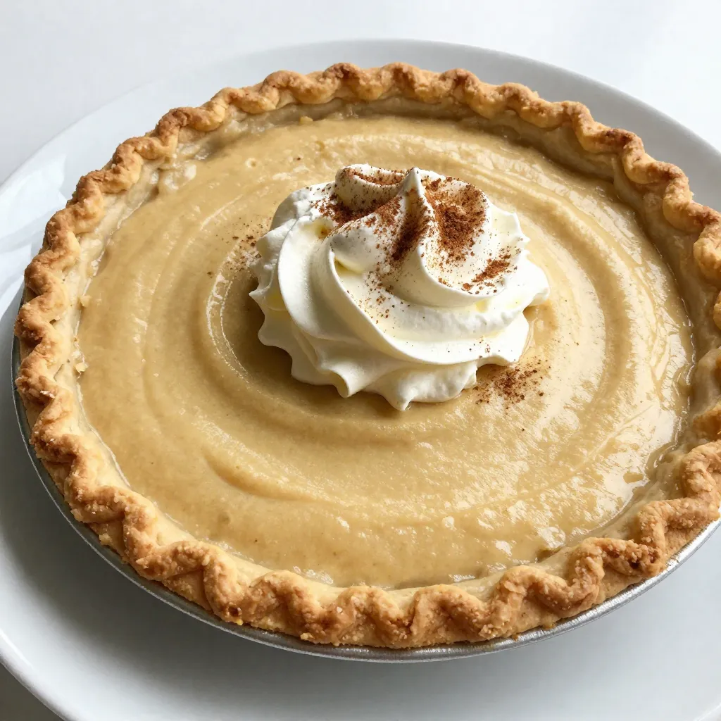 To make this creamy cinnamon pie, you need these simple ingredients: - 1 pre-made pie crust (9-inch) - 1 cup heavy cream - 1 cup sweetened condensed milk - 2 large eggs - 1 teaspoon vanilla extract - 2 teaspoons ground cinnamon - 1/4 teaspoon nutmeg - 1/4 cup granulated sugar - 1 tablespoon cornstarch - Whipped cream, for topping - Ground cinnamon, for garnish These items come together to create a rich and tasty pie. The pie crust holds the creamy filling and adds a nice crunch. Heavy cream and sweetened condensed milk bring a smooth texture. Eggs help set the filling, while vanilla and spices add warmth. Granulated sugar sweetens the mix, and cornstarch thickens it all. Topping with whipped cream and cinnamon gives the pie a lovely finish. Grab your ingredients, and let’s get cooking! {{ingredient_image_1}} First, preheat your oven to 350°F (175°C). This sets the stage for perfect baking. Next, take your pre-made pie crust and place it in a pie dish. Use a fork to prick the bottom. This helps prevent bubbling. Pre-bake the crust for 10 minutes. After that, remove it from the oven and let it cool slightly. In a large bowl, combine 1 cup of heavy cream and 1 cup of sweetened condensed milk. Whisk them together until smooth. Next, add 2 large eggs, 1 teaspoon of vanilla extract, 2 teaspoons of ground cinnamon, 1/4 teaspoon of nutmeg, 1/4 cup of granulated sugar, and 1 tablespoon of cornstarch. Whisk all these ingredients well until the mixture is smooth and creamy. Now, pour the creamy filling into your pre-baked pie crust. Spread it evenly to ensure a good bake. Place the pie in your preheated oven. Bake for 25 to 30 minutes. You’ll know it's done when the filling is set and lightly golden on top. It should jiggle just a bit in the center when you gently shake it. Once baked, take the pie out and let it cool completely at room temperature. Then, refrigerate it for at least 2 hours to chill and firm up. Whisking is key to a smooth pie. When you mix the heavy cream and sweetened condensed milk, whisk until it’s silky. This helps blend the flavors well. If you skip this step, your pie may be lumpy. Avoid overbaking your pie. Keep an eye on it after 25 minutes. The filling should jiggle just a bit in the center. If it looks too firm, you’ve baked it too long. For toppings, whipped cream is a must. It adds lightness and flavor. You can also sprinkle extra ground cinnamon for a nice touch. Pair this pie with a scoop of vanilla ice cream. The cold ice cream mixes well with the warm pie. You can also serve it with fresh fruit for a burst of flavor. Do not overmix the filling. Mixing too much can make the pie dense. Whisk just until everything is combined and smooth. Never skip the cooling period. Letting the pie cool completely helps it set. Once it’s cool, refrigerate for a few hours. This makes slicing easier and improves the flavor. Pro Tips Tip for a Flakier Crust: To achieve a flakier pie crust, consider chilling the pie crust in the refrigerator for about 30 minutes before pre-baking. This helps to keep the fat solid, resulting in a more tender texture. Measurement Accuracy: Ensure all ingredients are measured accurately. Using a kitchen scale for the heavy cream and sweetened condensed milk can yield better results, especially for consistency in baking. Cooling Time: Allow the pie to cool completely at room temperature before refrigerating. This step is crucial as it helps the filling set properly and enhances the overall texture. Garnishing Tip: For an extra touch, consider adding a sprinkle of crushed pecans or walnuts on top of the whipped cream before serving. This adds a delightful crunch and additional flavor. {{image_2}} You can easily change the flavor of your creamy cinnamon pie. Try adding chocolate or caramel to the filling. These sweet treats bring a rich taste that pairs well with cinnamon. Just mix in about half a cup of melted chocolate or caramel sauce while whisking the filling. You can also use different spices. Instead of just cinnamon, add a pinch of cardamom or allspice for a unique twist. These spices will give your pie an exciting flavor that surprises everyone. If you need a gluten-free option, choose a gluten-free pie crust. Many stores sell these ready-made. You can also make your own using almond flour or gluten-free oats. For a dairy-free pie, swap the heavy cream and sweetened condensed milk with coconut cream and almond milk. This change keeps the pie creamy without using dairy. You will still enjoy the same delicious taste, just with different ingredients. Presentation is key when serving your pie. You can add a fun twist by topping it with whipped cream. Use a piping bag for a fancy look. Sprinkle some ground cinnamon on top for an extra touch. Another idea is to serve the pie with fresh fruits. Slices of apples or berries make great additions. You can also drizzle some chocolate or caramel sauce on the plate. This not only looks nice but also adds more flavor to each slice. You can keep your creamy cinnamon pie in the fridge for up to four days. Store it in an airtight container to keep it fresh. If you don’t have a container, cover it tightly with plastic wrap. This helps prevent the pie from drying out. Always place it on a flat surface in the fridge to avoid any spills. Yes, you can freeze this pie! To freeze it, wrap the pie tightly in plastic wrap and then in aluminum foil. This double layer keeps out air and moisture. You can freeze it for up to three months. When you want to eat it, move the pie to the fridge to thaw overnight. This way, it will be ready to enjoy the next day without losing taste or texture. Serve Creamy Cinnamon Pie with a dollop of whipped cream on top. You can also add fresh fruit like berries or sliced bananas for a tasty twist. A warm cup of coffee or tea pairs well with this pie. The best serving temperature is chilled. Let it cool in the fridge for at least two hours before serving. This enhances the flavors and makes it refreshing. Yes, you can use a homemade pie crust! A homemade crust gives a fresh taste. It can be flakier and more flavorful. However, it takes time to make from scratch. A pre-made crust is quick and easy. It saves time and effort, perfect for busy days. Choose what works best for you based on your needs. You can tell the filling is set when it looks slightly golden on top. Gently shake the pie; the center should have a slight jiggle. The edges will look firm and not runny. Baking takes about 25 to 30 minutes. Keep an eye on it, as every oven is different. This blog covered how to make a delicious Creamy Cinnamon Pie. You learned about the key ingredients and how to prepare them. I shared useful tips to achieve the perfect texture and avoid common mistakes. We also explored fun variations and storage methods. Now, you can impress your family and friends with this easy yet tasty pie. Enjoy your baking adventure! Remember, practice makes perfect. Happy pie-making!