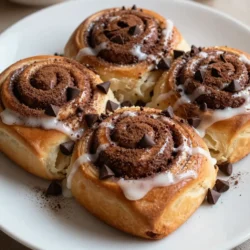 When making decadent chocolate cinnamon rolls, you need fresh and high-quality ingredients. Here’s what you will need: - 2 ½ cups all-purpose flour - 2 tablespoons granulated sugar - 1 packet (2 ¼ teaspoons) instant yeast - ½ teaspoon salt - 1 cup warm milk (110°F) - ¼ cup unsalted butter, melted - 1 large egg - ¼ cup cocoa powder - 1 tablespoon ground cinnamon - ½ cup brown sugar, packed - 1 cup semi-sweet chocolate chips - 1 tablespoon vanilla extract - 1 cup powdered sugar (for icing) - 2 tablespoons milk (for icing) These ingredients work together to create soft, fluffy rolls. The warm milk activates the yeast, making the dough rise perfectly. Cocoa powder and cinnamon mix for a rich filling. The chocolate chips add extra sweetness, while the icing tops everything off for a true treat. Make sure your milk is warm, not hot. This helps the yeast grow. Fresh ingredients will give you the best results. If you have any questions about these ingredients, feel free to ask! {{ingredient_image_1}} - First, grab a large mixing bowl. Combine 2 ½ cups of flour, 2 tablespoons of sugar, 2 ¼ teaspoons of instant yeast, and ½ teaspoon of salt. Mix well. - In another bowl, whisk together 1 cup of warm milk, ¼ cup of melted butter, and 1 large egg until smooth. - Slowly pour the wet mix into the dry mix. Stir until a dough starts to form. Gradually add the remaining ½ cup of flour until you have a soft dough. Knead this dough on a floured surface for about 5-7 minutes until it's smooth. - Now, place the dough in a greased bowl. Cover it with a damp cloth. Let it rise in a warm spot for about 1 hour. It should double in size. - While the dough rises, prepare the filling. In a small bowl, mix together ¼ cup of cocoa powder, 1 tablespoon of ground cinnamon, and ½ cup of packed brown sugar. - After the dough has risen, roll it out on a floured surface into a rectangle, about 16x12 inches. - Brush the surface with melted butter. Evenly sprinkle the cocoa-cinnamon-sugar mixture over the dough. - Scatter 1 cup of semi-sweet chocolate chips over the filling. Starting from one long side, roll the dough tightly into a log. Cut this log into 12 equal rolls and place them in a greased baking pan. - Cover the pan and let the rolls rise for another 30 minutes. Preheat your oven to 350°F (175°C). Bake the rolls for 20-25 minutes until they turn golden brown. - While the rolls bake, prepare the icing. Whisk together 1 cup of powdered sugar and 2 tablespoons of milk until smooth. Adjust the thickness as needed. - Once the rolls are out of the oven, drizzle the icing over them while they are still warm. Enjoy the sweet aroma and the joy of a delicious breakfast treat! - Kneading tips: Knead the dough for about 5-7 minutes. Use a floured surface to prevent sticking. The dough should feel smooth and soft. If it feels too sticky, add a little more flour. Avoid adding too much flour, as this can make your rolls dense. - Maintaining the right humidity: Let the dough rise in a warm place. A warm oven or a sunny kitchen works well. Cover the bowl with a damp cloth to keep moisture in. This helps the dough rise better and become fluffy. - Suggestions for additional spices: You can add nutmeg or cardamom to the filling for a warm twist. A pinch of sea salt can also enhance the chocolate flavor, making it richer. - Using different types of chocolate: Try using dark chocolate or white chocolate chips instead of semi-sweet. Each type of chocolate will bring a unique flavor to your rolls. You can also mix chocolates for a more complex taste. Pro Tips Use Fresh Yeast: Ensure your yeast is fresh and active for the best rise. You can test it by adding it to warm water with a little sugar; it should foam within minutes. Room Temperature Ingredients: For a smoother dough, use room temperature ingredients, especially the egg and milk. This helps in better mixing and texture. Don’t Overbake: Keep an eye on the rolls while baking. They should be golden brown but still soft to the touch. Overbaking can lead to dry rolls. Extra Icing: For an extra special touch, consider adding a splash of vanilla extract or almond extract to your icing for enhanced flavor. {{image_2}} You can spice up your chocolate cinnamon rolls in fun ways. One great idea is to add nuts. Chopped walnuts or pecans give a nice crunch. They also add a lovely nutty flavor. If you want a twist on the icing, try cream cheese. It adds a tangy taste that pairs well with sweetness. Mocha icing is another option. It gives a rich coffee flavor that enhances the chocolate. Do you need gluten-free rolls? You can use gluten-free flour instead of all-purpose flour. Make sure it’s a blend that works for baking. The texture may change a bit, but it will still taste great. For a vegan version, replace the egg with a flaxseed mix. Use a plant-based milk and vegan butter. These swaps keep the rolls delicious while meeting your dietary needs. To keep your chocolate cinnamon rolls fresh, store them in an airtight container. This helps keep the rolls soft and moist. If you have extra rolls, you can refrigerate them for up to four days. For longer storage, freeze them. Wrap each roll in plastic wrap and then place them in a freezer bag. You can freeze them for up to three months. You have two great options for reheating the rolls. The microwave is quick and easy. Just place one roll on a plate and heat it for about 15-20 seconds. If you want a crispier texture, use the oven. Preheat your oven to 350°F (175°C). Place the rolls on a baking sheet and warm them for about 5-10 minutes. To refresh the rolls before serving, drizzle a little melted butter over them. This adds flavor and moisture. You can also warm up some icing in the microwave for a delicious finish. Enjoy your decadent treat again! To make chocolate cinnamon rolls from scratch, start with simple steps. First, mix the dry ingredients: flour, sugar, yeast, and salt. In another bowl, whisk warm milk, melted butter, and an egg. Then, add the wet mix to the dry mix. Knead the dough until smooth. Let it rise until doubled in size. Roll out the dough, add the filling, and cut into rolls. Finally, bake until golden brown and drizzle with icing. Enjoy the warm, decadent rolls. Yes, you can prepare the dough in advance. For best results, let the dough rise once. Then, punch it down and wrap it tightly. Store it in the fridge overnight. When ready to bake, let it sit at room temperature for about 30 minutes. Then shape the rolls and let them rise again before baking. If you prefer not to use chocolate chips, there are great alternatives. You can use chopped nuts, like walnuts or pecans, for a crunchy texture. Dried fruits, such as raisins or cranberries, can add sweetness. For a different taste, try using white chocolate or butterscotch chips. Each choice will give your rolls a unique flavor twist. You now know how to create delicious chocolate cinnamon rolls from scratch. We covered the key ingredients, step-by-step instructions, and handy tips for the perfect texture. You also learned about flavor variations and storage options to keep your rolls fresh. Remember, baking is fun and a great way to share joy. Try different fillings and toppings to make your rolls unique. With practice, you will master this treat and impress everyone! Enjoy your baking adventure!