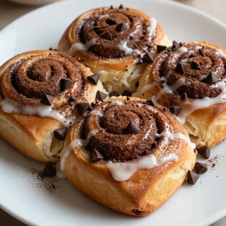 When making decadent chocolate cinnamon rolls, you need fresh and high-quality ingredients. Here’s what you will need: - 2 ½ cups all-purpose flour - 2 tablespoons granulated sugar - 1 packet (2 ¼ teaspoons) instant yeast - ½ teaspoon salt - 1 cup warm milk (110°F) - ¼ cup unsalted butter, melted - 1 large egg - ¼ cup cocoa powder - 1 tablespoon ground cinnamon - ½ cup brown sugar, packed - 1 cup semi-sweet chocolate chips - 1 tablespoon vanilla extract - 1 cup powdered sugar (for icing) - 2 tablespoons milk (for icing) These ingredients work together to create soft, fluffy rolls. The warm milk activates the yeast, making the dough rise perfectly. Cocoa powder and cinnamon mix for a rich filling. The chocolate chips add extra sweetness, while the icing tops everything off for a true treat. Make sure your milk is warm, not hot. This helps the yeast grow. Fresh ingredients will give you the best results. If you have any questions about these ingredients, feel free to ask! {{ingredient_image_1}} - First, grab a large mixing bowl. Combine 2 ½ cups of flour, 2 tablespoons of sugar, 2 ¼ teaspoons of instant yeast, and ½ teaspoon of salt. Mix well. - In another bowl, whisk together 1 cup of warm milk, ¼ cup of melted butter, and 1 large egg until smooth. - Slowly pour the wet mix into the dry mix. Stir until a dough starts to form. Gradually add the remaining ½ cup of flour until you have a soft dough. Knead this dough on a floured surface for about 5-7 minutes until it's smooth. - Now, place the dough in a greased bowl. Cover it with a damp cloth. Let it rise in a warm spot for about 1 hour. It should double in size. - While the dough rises, prepare the filling. In a small bowl, mix together ¼ cup of cocoa powder, 1 tablespoon of ground cinnamon, and ½ cup of packed brown sugar. - After the dough has risen, roll it out on a floured surface into a rectangle, about 16x12 inches. - Brush the surface with melted butter. Evenly sprinkle the cocoa-cinnamon-sugar mixture over the dough. - Scatter 1 cup of semi-sweet chocolate chips over the filling. Starting from one long side, roll the dough tightly into a log. Cut this log into 12 equal rolls and place them in a greased baking pan. - Cover the pan and let the rolls rise for another 30 minutes. Preheat your oven to 350°F (175°C). Bake the rolls for 20-25 minutes until they turn golden brown. - While the rolls bake, prepare the icing. Whisk together 1 cup of powdered sugar and 2 tablespoons of milk until smooth. Adjust the thickness as needed. - Once the rolls are out of the oven, drizzle the icing over them while they are still warm. Enjoy the sweet aroma and the joy of a delicious breakfast treat! - Kneading tips: Knead the dough for about 5-7 minutes. Use a floured surface to prevent sticking. The dough should feel smooth and soft. If it feels too sticky, add a little more flour. Avoid adding too much flour, as this can make your rolls dense. - Maintaining the right humidity: Let the dough rise in a warm place. A warm oven or a sunny kitchen works well. Cover the bowl with a damp cloth to keep moisture in. This helps the dough rise better and become fluffy. - Suggestions for additional spices: You can add nutmeg or cardamom to the filling for a warm twist. A pinch of sea salt can also enhance the chocolate flavor, making it richer. - Using different types of chocolate: Try using dark chocolate or white chocolate chips instead of semi-sweet. Each type of chocolate will bring a unique flavor to your rolls. You can also mix chocolates for a more complex taste. Pro Tips Use Fresh Yeast: Ensure your yeast is fresh and active for the best rise. You can test it by adding it to warm water with a little sugar; it should foam within minutes. Room Temperature Ingredients: For a smoother dough, use room temperature ingredients, especially the egg and milk. This helps in better mixing and texture. Don’t Overbake: Keep an eye on the rolls while baking. They should be golden brown but still soft to the touch. Overbaking can lead to dry rolls. Extra Icing: For an extra special touch, consider adding a splash of vanilla extract or almond extract to your icing for enhanced flavor. {{image_2}} You can spice up your chocolate cinnamon rolls in fun ways. One great idea is to add nuts. Chopped walnuts or pecans give a nice crunch. They also add a lovely nutty flavor. If you want a twist on the icing, try cream cheese. It adds a tangy taste that pairs well with sweetness. Mocha icing is another option. It gives a rich coffee flavor that enhances the chocolate. Do you need gluten-free rolls? You can use gluten-free flour instead of all-purpose flour. Make sure it’s a blend that works for baking. The texture may change a bit, but it will still taste great. For a vegan version, replace the egg with a flaxseed mix. Use a plant-based milk and vegan butter. These swaps keep the rolls delicious while meeting your dietary needs. To keep your chocolate cinnamon rolls fresh, store them in an airtight container. This helps keep the rolls soft and moist. If you have extra rolls, you can refrigerate them for up to four days. For longer storage, freeze them. Wrap each roll in plastic wrap and then place them in a freezer bag. You can freeze them for up to three months. You have two great options for reheating the rolls. The microwave is quick and easy. Just place one roll on a plate and heat it for about 15-20 seconds. If you want a crispier texture, use the oven. Preheat your oven to 350°F (175°C). Place the rolls on a baking sheet and warm them for about 5-10 minutes. To refresh the rolls before serving, drizzle a little melted butter over them. This adds flavor and moisture. You can also warm up some icing in the microwave for a delicious finish. Enjoy your decadent treat again! To make chocolate cinnamon rolls from scratch, start with simple steps. First, mix the dry ingredients: flour, sugar, yeast, and salt. In another bowl, whisk warm milk, melted butter, and an egg. Then, add the wet mix to the dry mix. Knead the dough until smooth. Let it rise until doubled in size. Roll out the dough, add the filling, and cut into rolls. Finally, bake until golden brown and drizzle with icing. Enjoy the warm, decadent rolls. Yes, you can prepare the dough in advance. For best results, let the dough rise once. Then, punch it down and wrap it tightly. Store it in the fridge overnight. When ready to bake, let it sit at room temperature for about 30 minutes. Then shape the rolls and let them rise again before baking. If you prefer not to use chocolate chips, there are great alternatives. You can use chopped nuts, like walnuts or pecans, for a crunchy texture. Dried fruits, such as raisins or cranberries, can add sweetness. For a different taste, try using white chocolate or butterscotch chips. Each choice will give your rolls a unique flavor twist. You now know how to create delicious chocolate cinnamon rolls from scratch. We covered the key ingredients, step-by-step instructions, and handy tips for the perfect texture. You also learned about flavor variations and storage options to keep your rolls fresh. Remember, baking is fun and a great way to share joy. Try different fillings and toppings to make your rolls unique. With practice, you will master this treat and impress everyone! Enjoy your baking adventure!