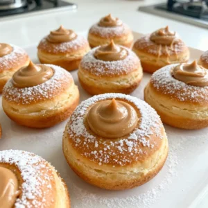 To make these tasty doughnuts, gather these key items: - 1 cup all-purpose flour - 1/2 cup brown sugar - 1 tsp baking powder - 1/2 tsp baking soda - 1/2 tsp ground cinnamon - 1/4 tsp ground nutmeg - 1/4 tsp salt - 1/2 cup buttermilk (or milk + 1/2 tsp vinegar) - 1/4 cup unsweetened applesauce - 1 large egg - 1 tsp vanilla extract - 1/4 cup creamy speculoos spread (for filling) - Powdered sugar (for dusting) These ingredients create a rich, flavorful doughnut. The speculoos spread adds a unique taste that shines through. You can get creative with toppings and fillings. Here are some ideas: - Chocolate glaze for a sweet finish - Crushed cookies for added crunch - Whipped cream for a light touch - Fresh fruit for a burst of flavor These additions can take your doughnuts to the next level. Try mixing and matching to find your favorite! If you need to swap out ingredients, here are some easy options: - Use whole wheat flour for a healthier base. - Maple syrup can replace brown sugar for a different sweetness. - Yogurt can work instead of buttermilk. - Applesauce can be swapped with mashed bananas. These substitutions keep the doughnuts tasty while catering to your needs! {{ingredient_image_1}} First, heat your oven to 350°F (175°C). This step warms the oven and makes the doughnuts rise well. Next, take your doughnut pan and lightly spray it with cooking spray. This helps the doughnuts come out easily after baking. In a large bowl, add the dry ingredients. Combine 1 cup of all-purpose flour, 1/2 cup of brown sugar, 1 tsp of baking powder, 1/2 tsp of baking soda, 1/2 tsp of ground cinnamon, 1/4 tsp of ground nutmeg, and 1/4 tsp of salt. Whisk them together until they are well mixed. This mix gives your doughnuts a nice flavor. Now, in another bowl, gather your wet ingredients. You need 1/2 cup of buttermilk, 1/4 cup of unsweetened applesauce, 1 large egg, and 1 tsp of vanilla extract. Mix these until smooth. This mix adds moisture and richness to the doughnuts. Pour the wet mix into the dry mix. Stir gently until just combined. Be careful not to overmix; this keeps the doughnuts light and fluffy. Next, grab a piping bag or a plastic bag with one corner cut off. Fill it with the batter. Pipe the batter halfway into each doughnut cavity. Now, add a dollop of speculoos spread right in the center. Top with more batter, filling each cavity about 3/4 full. Place the filled pan in the oven. Bake for 12-15 minutes. To check if they are done, insert a toothpick into a doughnut; it should come out clean. Once baked, let the doughnuts cool in the pan for 5 minutes. Then, transfer them to a wire rack to cool completely. After they cool, dust them with powdered sugar before enjoying! To keep your doughnuts moist, use buttermilk. Buttermilk adds richness and flavor. If you don’t have buttermilk, mix regular milk with vinegar. This swap works well. Another tip is to add unsweetened applesauce. It brings extra moisture without making the doughnuts heavy. For the best texture, don’t overmix the batter. Mix until just combined. If you stir too much, the doughnuts become tough. Use a piping bag to fill the doughnut pan. This method helps you control the amount of batter. It also keeps the doughnuts light and airy. When filling your doughnuts, make sure to add the speculoos spread in the center. Fill the pan halfway, add the spread, and cover it with more batter. This way, each doughnut has a tasty surprise inside. Fill each cavity about three-quarters full to avoid overflow. Pro Tips Use Fresh Spices: Ensure your ground spices like cinnamon and nutmeg are fresh for the best flavor in your doughnuts. Check Doneness: To avoid overbaking, check the doughnuts a minute or two before the suggested time by inserting a toothpick. Cooling Rack is Key: Transfer the doughnuts to a wire rack to cool completely, which prevents them from becoming soggy. Experiment with Fillings: Try different fillings like chocolate or peanut butter for a unique twist on this recipe. {{image_2}} You can make baked speculoos doughnuts even more fun by trying different fillings. Instead of creamy speculoos spread, use: - Nut butter (like almond or peanut) - Chocolate ganache - Fruit jam (like raspberry or strawberry) - Cream cheese frosting Just add a spoonful of your chosen filling into the doughnut before baking. This twist adds new flavors and textures. Experimenting can help you find your favorite! If you want a healthier doughnut, you can make some easy swaps. Try these ideas: - Use whole wheat flour instead of all-purpose flour. - Replace brown sugar with coconut sugar or honey. - Substitute the buttermilk with almond milk or oat milk. - Add more applesauce to reduce sugar and fat. These changes keep your doughnuts tasty while making them a bit healthier. You still get to enjoy that warm, spiced flavor! To elevate your speculoos doughnuts, think about adding spices and extracts. Some ideas are: - A pinch of ground ginger for extra warmth. - A dash of allspice for depth. - A splash of maple extract for sweetness. Adding these flavors can make your doughnuts even more special. Each spice brings its own taste, turning a simple treat into a gourmet delight. Don’t be afraid to mix and match! To keep your baked Speculoos doughnuts fresh, store them in an airtight container. This helps keep them moist. You can keep them at room temperature for up to three days. If you want them to last longer, consider refrigerating them. Just be aware that refrigeration may change their texture slightly. You can freeze your doughnuts to enjoy later. First, let them cool completely. Then, wrap each doughnut in plastic wrap. Place them in a freezer bag or container. Label the bag with the date. They can stay fresh in the freezer for up to three months. When you are ready to eat them, just thaw them at room temperature. To enjoy your doughnuts warm, you can reheat them in the oven or microwave. For the oven, preheat it to 350°F (175°C). Place the doughnuts on a baking sheet for about five minutes. If you use the microwave, warm them for about 10 to 15 seconds. This keeps them soft and tasty. Dust with powdered sugar again if you like! Speculoos flavor comes from a spiced cookie. This cookie has a rich taste of cinnamon, nutmeg, and brown sugar. It’s sweet and warm, making it perfect for desserts. The flavor adds a unique twist to baked goods, like our doughnuts. Yes, you can make these doughnuts gluten-free. Just swap the all-purpose flour for a gluten-free blend. Make sure your blend works for baked goods. This way, you can enjoy doughnuts without gluten. You can tell the doughnuts are done when a toothpick comes out clean. Insert the toothpick into the center of a doughnut. If it comes out dry, they are ready. Also, the doughnuts should feel firm but springy when touched. Yes, you can use other types of milk. If you don’t have buttermilk, mix regular milk with vinegar. Use 1/2 cup of milk and add 1/2 teaspoon of vinegar. Let it sit for a few minutes before using it in the recipe. You can prepare the batter ahead of time. Just mix the dry and wet ingredients as stated. Store the batter in the fridge for up to 24 hours. When ready, fill your doughnut pan and bake as directed. This saves time on busy days! Baked Speculoos doughnuts combine simple ingredients and fun techniques. You learned how to mix and bake these tasty treats. We covered tips for moisture and texture, plus exciting filling options. Remember, you can even freeze and reheat doughnuts for later. Enjoy making your unique flavor variations! With these steps and ideas, you’ll bake perfect doughnuts every time.