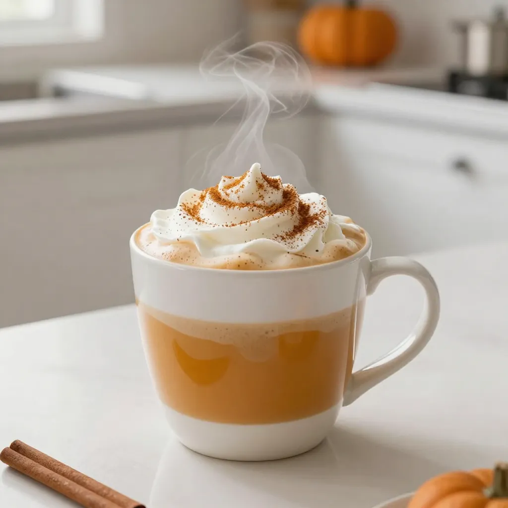 - 2 cups milk (any kind, or a milk alternative) - 1 cup brewed strong coffee or espresso - 2 tablespoons pumpkin puree - 1 tablespoon sugar (adjust to taste) - 1/2 teaspoon pumpkin pie spice (plus extra for garnish) - 1/4 teaspoon vanilla extract - Whipped cream (for topping) To make a great pumpkin spice latte, you need simple ingredients. Each one plays a part in creating rich flavors. The milk can be any type you like. You can choose whole, skim, or even a nut milk. The coffee should be strong. Espresso works well, but brewed coffee is fine too. Pumpkin puree gives the drink its base flavor. You can use canned pumpkin or make your own. Sugar adds sweetness. You can adjust it to your taste. Pumpkin pie spice combines warm flavors. It usually has cinnamon, nutmeg, and ginger. Finally, whipped cream makes it feel special. It's the perfect touch on top! Gather these ingredients, and you’re ready to make a cozy drink. Enjoy each sip as it warms you up! {{ingredient_image_1}} First, take a small saucepan and pour in 2 cups of milk. Heat it over medium heat. Stir the milk occasionally. You want it to steam but not boil. Next, add 2 tablespoons of pumpkin puree. Sprinkle in 1 tablespoon of sugar and 1/2 teaspoon of pumpkin pie spice. Don’t forget 1/4 teaspoon of vanilla extract! Whisk these together until smooth and well mixed. When your milk mixture is ready, it’s time to froth it. You can use an immersion blender or a frother for this. If you don’t have either, grab a whisk. Vigorously whisk the mixture until it becomes frothy. This adds a nice texture to your drink. In a large mug, pour 1 cup of strong brewed coffee or espresso. Then, slowly add the hot pumpkin milk mixture on top. Stir gently to combine the two. This creates a rich and cozy drink. Top it with whipped cream and a sprinkle of extra pumpkin pie spice. Enjoy your homemade pumpkin spice latte! To change the sweetness of your latte, start with less sugar. You can taste the mix after adding sugar and add more if needed. Use maple syrup or honey for a different taste. For the pumpkin spice flavor, add more or less pumpkin pie spice. If you want it stronger, try one teaspoon instead of half. Remember, the balance of sweetness and spice is key to a great latte. For a vegan pumpkin spice latte, use almond, oat, or coconut milk. These milk options create a creamy texture and taste great. If you want whipped cream, look for coconut whipped cream or almond-based versions. They will top your latte perfectly and keep it vegan. Just make sure to check the labels for any added ingredients. A good presentation can make your latte feel special. Top your latte with a generous amount of whipped cream. Then, sprinkle some pumpkin pie spice on top for a pretty look. You can also add a cinnamon stick for a cozy touch. Serve your latte in a warm mug or a clear glass to show off the layers. This makes your drink inviting and fun to enjoy! Pro Tips Use Fresh Pumpkin Puree: For the best flavor, use homemade or canned pure pumpkin without additives. Fresh puree offers a richer taste that enhances your latte. Adjust Sweetness to Taste: Feel free to modify the sugar amount based on your preference. You can also substitute with maple syrup or honey for a different flavor profile. Experiment with Milks: Try different types of milk, such as almond, oat, or coconut, to find your favorite combination. Each adds a unique taste and texture to the drink. Make It Ahead: Prepare a larger batch of the pumpkin milk mixture and store it in the refrigerator for up to a week. Just reheat and add to your coffee for a quick treat! {{image_2}} To make an iced pumpkin spice latte, start by brewing strong coffee or espresso. Use cold milk instead of heated milk. Pour the cold milk over ice in a glass, then add the coffee. Mix in pumpkin puree, sugar, and pumpkin pie spice. Stir well and enjoy this cool treat. Add whipped cream on top for extra creaminess. You can also sprinkle more pumpkin pie spice for a lovely finish. For a mocha twist, add cocoa powder to your pumpkin spice latte. Use about one tablespoon of cocoa for every cup of coffee. Mix it well with the pumpkin puree and sugar. This blend adds a rich chocolate flavor to your drink. You may want to adjust the sugar to balance the sweetness. The mocha pumpkin spice latte offers warmth and comfort in each sip. If you prefer tea, try a pumpkin spice chai latte. Replace coffee with brewed chai tea. Use two cups of strong chai tea for a rich flavor. Mix in pumpkin puree, sugar, and pumpkin pie spice just like before. This blend creates a spicy, cozy drink that’s perfect for chilly days. You can experiment with the chai spices to make it your own. To store your leftover pumpkin spice latte, pour it into a clean jar. Make sure to leave some space at the top. This allows for expansion when it cools. Seal the jar tightly with a lid. Store it in the fridge for up to three days. The flavors get better with time, but it's best to drink it fresh. When you’re ready to enjoy your latte again, pour it into a saucepan. Heat it over low heat. Stir gently to warm it up without boiling. If you want to keep the froth, use a milk frother or an immersion blender after heating. This keeps the creamy texture. You can also whisk it well if you don’t have those tools. Enjoy your cozy drink warm! You can add more sugar to taste. Try using brown sugar for a deeper flavor. Honey or maple syrup also work well. You can use flavored syrups too. Vanilla or caramel syrups add a nice touch. Just stir in your sweetener before you pour the milk mixture. Taste it to find the right sweetness for you. Yes, you can make a tasty pumpkin latte without coffee. Try using steamed milk or a milk alternative. You can add a bit of chai tea for spice. Herbal teas also work well for a caffeine-free drink. Just heat your milk, mix in pumpkin and spices, then enjoy it warm. This way, you still get all the cozy flavors. If you don’t have pumpkin puree, you can use butternut squash puree. Sweet potato puree is another great choice. Applesauce can add sweetness and moisture too. Just use the same amount as you would with pumpkin. These options will still give you that warm, autumn flavor in your drink. In this blog post, we've discussed how to create your own pumpkin spice latte at home. You learned the essential ingredients, step-by-step instructions, and helpful tips for customizing your drink. From adjusting sweetness to trying vegan options, there are many ways to make this drink your own. Whether you prefer it hot, iced, or with a twist, making this latte is easy and fun. So grab your ingredients, and enjoy a cozy cup of fall flavors whenever you want.