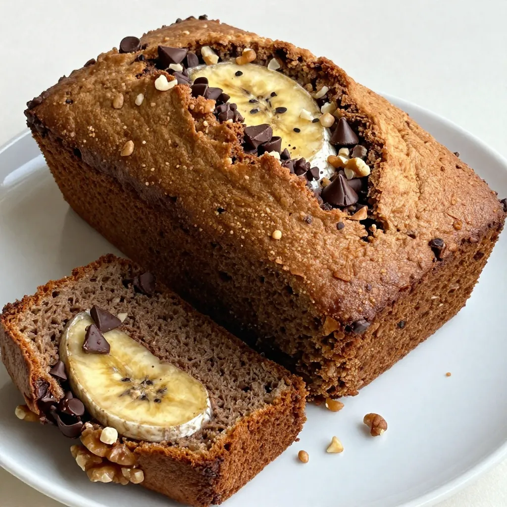 To make this rich and flavorful chocolate chip banana bread, gather these ingredients: - 3 ripe bananas, mashed - 1/2 cup unsalted butter, melted - 1/2 cup brown sugar - 1/4 cup granulated sugar - 2 large eggs - 1 teaspoon vanilla extract - 1 teaspoon baking soda - 1/4 teaspoon salt - 1 1/2 cups all-purpose flour - 1 cup chocolate chips (semi-sweet or dark) - 1/2 cup chopped walnuts or pecans (optional) Using ripe bananas is key. They give a sweet, rich flavor. The melted butter adds moisture and richness. Both brown and granulated sugars help create the perfect sweetness. Eggs and vanilla bind everything together and add great taste. Baking soda and salt help the bread rise and balance the sweetness. All-purpose flour forms the base, while chocolate chips bring that beloved chocolate flavor. Optional nuts add crunch and texture. You can skip them if you prefer. This combination of ingredients makes a delicious, moist bread that everyone will love. Enjoy the process of gathering these simple yet essential ingredients! {{ingredient_image_1}} First, set your oven to 350°F (175°C). This temperature helps the bread rise nicely. While the oven heats, take a 9x5 inch loaf pan. Grease it well with butter or cooking spray. This step prevents sticking and makes for easy removal later. In a large mixing bowl, combine 3 ripe bananas and 1/2 cup melted butter. Mash the bananas until smooth. Next, add 1/2 cup brown sugar and 1/4 cup granulated sugar. Mix these well. Now, add 2 large eggs one at a time, stirring after each. Finally, pour in 1 teaspoon of vanilla extract and mix until everything is combined. In another bowl, whisk together 1 teaspoon baking soda, 1/4 teaspoon salt, and 1 1/2 cups all-purpose flour. This mixture adds structure to the bread. Gradually add the dry mix to the wet ingredients. Stir gently until just combined. Be careful not to overmix; this keeps your bread light and fluffy. Now for the fun part! Fold in 1 cup of chocolate chips. If you like, add 1/2 cup of chopped walnuts or pecans for some crunch. Mix until the chocolate and nuts are evenly spread throughout the batter. Pour the batter into your greased loaf pan. Smooth the top with a spatula. Place the pan in your preheated oven. Bake for 60 to 70 minutes. Check doneness by inserting a toothpick in the center. If it comes out clean, your bread is ready! Once baked, remove the loaf from the oven. Let it cool in the pan for about 10 minutes. This helps it set. After that, transfer it to a wire rack to cool completely. This step keeps the bread from getting soggy on the bottom. Using ripe bananas makes a big difference. They bring out the sweet taste and soft texture. Look for bananas with brown spots. These are the best for baking. Overmixing can ruin your bread. Mix the batter just until the flour disappears. This keeps your bread light and fluffy. Room temperature ingredients mix better. Take your eggs and butter out of the fridge ahead of time. Cold ingredients can make your batter lumpy. If you live at a high altitude, bake your bread a bit longer. The air is thinner, which affects how the bread rises. Spices like cinnamon or nutmeg can add warmth. Just a pinch can elevate the taste. You can also try different chocolate chip varieties. Semi-sweet chips are classic, but dark chocolate gives a richer flavor. Have fun experimenting with your favorite mix-ins! Pro Tips Use Overripe Bananas: The riper the bananas, the sweeter and more flavorful your bread will be. Look for bananas with lots of brown spots for the best results. Don't Overmix: When combining the dry and wet ingredients, mix just until incorporated. Overmixing can lead to a dense bread instead of a light and fluffy one. Customize Your Nuts: Feel free to substitute walnuts or pecans with your favorite nuts or even omit them altogether for a nut-free version. Check for Doneness: Ovens can vary, so start checking your bread at the 60-minute mark. A toothpick inserted in the center should come out clean when it's done. {{image_2}} You can make this banana bread healthier. Try using whole wheat flour instead of all-purpose flour. This adds fiber and nutrients. You can also choose gluten-free flour if you need it. This works well, too. For sweeteners, consider natural options. Maple syrup or honey can replace sugar. They add a nice flavor and are less processed. Want to mix things up? Add peanut butter or almond butter to the batter. This gives a creamy texture and a nutty taste. You can also try mixing in dried fruits like raisins or cranberries. These add sweetness and chewiness, making each bite exciting. Spread some butter or cream cheese on a slice. This adds extra richness. You can also enjoy banana bread warm with a scoop of ice cream. It’s a tasty treat for breakfast or dessert. Try serving it with a cup of coffee or tea for a cozy moment. You can store banana bread at room temperature or in the fridge. If you keep it at room temperature, place it in an airtight container. This helps keep the bread fresh. It can last about 2-3 days this way. If you refrigerate it, wrap the bread well. This method can extend its life to about a week. To freeze banana bread, first let it cool completely. Wrap it tightly in plastic wrap. Then, place it in a freezer bag. This way, it stays fresh for up to three months. When you're ready to eat it, thaw it in the fridge overnight. For best taste, warm it up in the oven before serving. For the best flavor, use very ripe bananas. Look for bananas that are mostly brown with some spots. The riper they are, the sweeter and more flavorful your bread will be. You want them soft and easy to mash. This ripeness brings out the natural sugars, making your banana bread delicious. Yes, you can make this recipe vegan! Substitute the eggs with flax eggs or unsweetened applesauce. For the butter, use coconut oil or a plant-based butter. These swaps keep the flavors rich and help the bread stay moist. It’s a great way to enjoy banana bread without animal products. Chocolate chip banana bread can last about 3 to 4 days at room temperature. Store it in an airtight container to keep it fresh. If you want it to last longer, you can refrigerate it for up to a week. Just remember, it may dry out a bit in the fridge. Yes, frozen bananas work great! Just thaw them first, then mash them up. They may be a bit more watery, so drain any excess liquid before mixing. Frozen bananas are perfect for banana bread. They add lots of moisture and flavor. If your bread is too dense, here are some tips: - Make sure you measure the flour correctly. Too much flour can make it heavy. - Avoid overmixing the batter. Mix just until combined. - Check your baking soda. If it’s old, it may not rise well. These simple steps can help you achieve a lighter texture in your banana bread. In this post, we covered all you need for perfect banana bread. You learned about essential ingredients, step-by-step baking instructions, and tips for the best results. I shared delicious variations and how to store your bread properly. Remember, ripeness matters for flavor, and don’t be afraid to experiment with add-ins. With these guidelines, your banana bread will be a hit. Enjoy baking, and let your creativity shine in the kitchen!