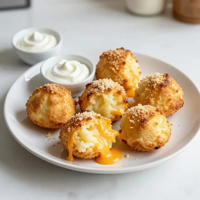 To make these tasty puffs, you'll need a few key ingredients: - 2 cups mashed potatoes (preferably chilled) - 1 cup shredded cheddar cheese - ½ cup grated Parmesan cheese - 1 large egg - ½ cup all-purpose flour - 1 teaspoon garlic powder - 1 teaspoon onion powder - Salt and pepper to taste - ½ cup breadcrumbs (for coating) - Oil for frying (or cooking spray for baking) These ingredients work together to create a soft inside and a crispy outside. While cheddar and Parmesan shine, feel free to try other cheeses. Here are some great options: - Mozzarella for a gooey texture - Gouda for a smoky flavor - Feta for a tangy kick Mixing cheeses can add depth and fun to your puffs. The more you experiment, the better! You can boost the flavor of your puffs with some simple seasonings. Here are a few ideas: - Add fresh herbs like chives or parsley for freshness - Use smoked paprika for a hint of smokiness - Try a pinch of cayenne pepper for heat These extras can make your puffs unique and delicious. Don't be shy; taste as you go! {{ingredient_image_1}} To start, grab a large mixing bowl. Add 2 cups of chilled mashed potatoes. Next, mix in 1 cup of shredded cheddar cheese and ½ cup of grated Parmesan cheese. Then, crack in 1 large egg. Use a fork or spoon to blend everything well. The mix should be smooth and creamy. Now, add ½ cup of all-purpose flour, 1 teaspoon of garlic powder, and 1 teaspoon of onion powder. Season with salt and pepper to your taste. Stir until the mixture forms a sticky dough. This dough is the key to your tasty cheese puffs. With the dough ready, it’s time to shape it. Take a tablespoon-sized scoop of the mixture with your hands. Roll it into a ball. Repeat this step until you have used all the dough. Each ball should be about the size of a golf ball. After shaping, roll each ball in breadcrumbs. This gives them a nice, crispy coating. Make sure each ball is fully coated. Once done, place them on a parchment-lined baking sheet. You can choose to fry or bake your cheese puffs. If you opt to fry, heat oil in a large skillet over medium heat. Carefully place the puffs in the hot oil. Fry them for about 3-4 minutes on each side. They should turn golden brown and crispy. Use paper towels to drain excess oil after frying. If baking sounds better, preheat your oven to 400°F (200°C). Spray the puffs with cooking spray to help them crisp up. Bake for 20-25 minutes. They are ready when they are golden brown and crisp. Enjoy these delicious snacks warm! To get the best texture, start with chilled mashed potatoes. Chilling helps them hold their shape. You want a sticky dough that is not too wet. If it feels too wet, add more flour. This will help the puffs stay together while cooking. When frying, heat the oil until hot. A good test is to drop a small piece of dough in. If it bubbles, the oil is ready. Fry in small batches to avoid crowding. This helps each puff cook evenly. If baking, preheat your oven to 400°F (200°C). Spray the puffs with cooking spray for crispiness. Bake for 20-25 minutes until golden brown. Serve your cheesy puffs warm for the best taste. They pair well with sour cream or a spicy aioli. You can also try ranch dressing or a garlic dip. These sauces add extra flavor and make them even more fun to eat! Pro Tips Use Chilled Mashed Potatoes: Starting with chilled mashed potatoes helps the puffs hold their shape better during cooking. Mix Cheese Varieties: Experiment with different cheeses like mozzarella or pepper jack for a unique flavor twist. Try Baking for a Healthier Option: Baking instead of frying reduces the oil content and makes the puffs lighter without sacrificing flavor. Customize Your Dipping Sauce: Pair these puffs with various sauces such as ranch, barbecue, or a spicy mustard for an extra kick. {{image_2}} Herbs can add fresh flavor to your cheese puffs. You can use parsley, chives, or dill. Start by mixing 1 tablespoon of your favorite chopped herb into the potato mixture. This will brighten the flavor and give a lovely aroma. Fresh herbs make each bite feel special. You can also try dried herbs if fresh ones are not available. If you like some heat, add some spice to your puffs. Mix in 1 teaspoon of cayenne pepper or red pepper flakes. You can also add a few drops of hot sauce to the potato mix. This will give your cheese puffs a tasty kick. Adjust the spice level to fit your taste. Your guests will love the surprise of heat! You can make these cheese puffs even heartier. Add cooked veggies like spinach, corn, or bell peppers. If you love bacon, chop up some crispy pieces and mix them in. About ½ cup of either will work well. This adds more texture and flavor to your puffs. Plus, it makes them a great snack for any meal or party. Store leftover cheese puffs in an airtight container. Keep them in the fridge for up to three days. Make sure they cool down first to avoid steaming. If they are warm, the moisture can make them soggy. To reheat cheese puffs, you have two easy options. You can bake them or use a skillet. If baking, preheat the oven to 350°F (175°C). Place the puffs on a baking sheet and heat for about 10 minutes. If using a skillet, heat a little oil over medium heat. Add the puffs and cook for about two minutes on each side. This keeps them crispy. You can freeze cheese puffs for later. Place uncooked puffs on a baking sheet. Freeze them for about an hour, then transfer to a freezer bag. They can last for up to three months. When ready to cook, you can bake or fry them straight from the freezer. Just add a few extra minutes to the cooking time. Yes, you can use leftover mashed potatoes. Chilled mashed potatoes work best. They help form a nice dough. The flavors blend well with cheese and spices. This is a great way to avoid waste. You can use any cheese you like. Mozzarella, gouda, or Monterey Jack work well. Each cheese gives a different taste. Mix and match to find your favorite. Just make sure to shred or grate it for easy mixing. You can store cheese puffs in the fridge for up to three days. Keep them in an airtight container. This helps maintain their taste and texture. Reheat them in the oven for a crispy finish. In this blog post, we explored how to make tasty mashed potato cheese puffs. We discussed key ingredients, cheese choices, and seasonings. Then, we outlined steps for preparing, shaping, and cooking them. I shared tips for great texture and serving ideas. You learned about variations, storage options, and common questions. Try making your own cheese puffs. They are easy and fun to create! Enjoy experimenting with your favorite flavors and textures.