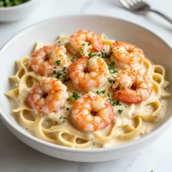- 8 oz fettuccine pasta - 1 lb shrimp, peeled and deveined - 2 tablespoons Cajun seasoning - 2 tablespoons olive oil - 1 cup heavy cream - 1 cup grated Parmesan cheese - 3 cloves garlic, minced - 1/2 teaspoon paprika - 1/2 teaspoon black pepper - 1/4 teaspoon salt - 1/4 cup fresh parsley, chopped (for garnish) To make this creamy Cajun shrimp Alfredo, you need a mix of simple ingredients. Start with fettuccine pasta. It adds a great texture. Next, use fresh shrimp, peeled and deveined. This makes cooking easier. Cajun seasoning gives the dish its bold flavor. I love using two tablespoons for a good kick. Olive oil helps to sauté the shrimp. Heavy cream is key for that rich sauce. Don't forget the grated Parmesan cheese. It adds creaminess and depth. Minced garlic brings a lovely aroma. Paprika and black pepper enhance the taste with warmth. Lastly, salt balances everything out. Fresh parsley is perfect for garnish. It adds color and freshness to your plate. Each ingredient plays a role in making this dish truly delicious. {{ingredient_image_1}} - Bring salted water to a boil. - Cook fettuccine until al dente. - Drain and set aside. Start by boiling water in a large pot. The salt helps to flavor the pasta. Once the water boils, add 8 oz of fettuccine. Cook it according to the package instructions. You want it to be firm yet tender. This means it should be al dente. Drain the pasta and keep it close for later. - Toss shrimp in Cajun seasoning. - Heat olive oil in a skillet. - Sauté shrimp until pink and opaque. Next, take 1 lb of shrimp and toss it with 2 tablespoons of Cajun seasoning. This will give the shrimp a bold flavor. In a large skillet, heat 2 tablespoons of olive oil over medium heat. Add the seasoned shrimp to the skillet. Cook the shrimp for about 2-3 minutes on each side. They should turn pink and opaque when done. Once cooked, remove the shrimp and set them aside. - Sauté minced garlic until fragrant. - Add heavy cream and simmer. - Stir in Parmesan cheese and seasonings. In the same skillet, add 3 cloves of minced garlic. Sauté it for about 30 seconds until it smells great. Then, pour in 1 cup of heavy cream. Let it simmer gently. Stir in 1 cup of grated Parmesan cheese. This will make the sauce creamy and rich. Add 1/2 teaspoon of paprika, 1/2 teaspoon of black pepper, and 1/4 teaspoon of salt. This seasoning will enhance the sauce. - Add fettuccine and shrimp to sauce. - Toss gently to combine. - Heat briefly before serving. Now, it's time to bring it all together. Add the cooked fettuccine and the shrimp to the skillet with the Alfredo sauce. Toss everything gently to coat the pasta and shrimp in the creamy sauce. Heat for an additional 2 minutes. This helps the flavors meld together. Serve hot and enjoy your creamy Cajun shrimp Alfredo! - To make the sauce just right, adjust the cream. Add more for a thicker sauce or less for a lighter version. - Stir the cheese in slowly. This helps create a smooth and creamy texture. - For the best taste, use homemade Cajun seasoning. This gives your dish a fresh and bold flavor. - If you like it spicy, add extra cayenne pepper. This will bring more heat to your meal. - Garnish your dish with fresh parsley. This adds a nice pop of color and freshness. - Serve the pasta in warmed bowls. This keeps the food hot and looks better on the table. Pro Tips Use Fresh Shrimp: For the best flavor and texture, opt for fresh shrimp instead of frozen. If using frozen, make sure to properly thaw them before cooking. Customize the Heat: Adjust the amount of Cajun seasoning to your taste. If you prefer a milder dish, start with less and add more as needed. Thicken the Sauce: If your Alfredo sauce is too thin, let it simmer a bit longer to reach your desired consistency. The cheese will help it thicken as well. Garnish for Flavor: Don’t skip the fresh parsley! It adds a burst of color and a hint of freshness that complements the rich flavors of the dish. {{image_2}} You can easily change the protein in this dish. Substitute chicken or sausage for the shrimp. This will give you a different taste and texture. Both options work well with the creamy sauce. If you love seafood, try scallops or crab. These choices will add a unique flair to your meal. Adding veggies can make this dish even better. Spinach or bell peppers give color and nutrition. These greens mix well with the creamy sauce. For a deeper flavor, add mushrooms. They bring a nice umami taste that enhances the dish. If you need a gluten-free option, go for gluten-free pasta. Many brands offer great choices that taste just as good. You can also try zucchini noodles for a low-carb dish. They add a fresh twist and keep the meal light. To keep your creamy Cajun shrimp Alfredo fresh, put it in an airtight container. This helps keep out air and moisture. It is best to use the leftovers within 3 days for the best quality. After that, the taste and texture may change. When you're ready to enjoy the leftovers, reheat them in a skillet. This method warms the dish evenly and keeps it creamy. To avoid dryness, add a splash of cream while reheating. This simple tip helps restore the sauce's rich flavor. If you want to save some for later, you can freeze it. Place the Alfredo in sealed containers. Be sure to leave some space at the top, as it may expand. When you're ready to eat, thaw it in the refrigerator overnight. This ensures even reheating and retains the dish's taste. Yes, you can make this recipe dairy-free. For cream, use coconut cream or cashew cream. Both options provide a rich texture. For cheese, try nutritional yeast or a dairy-free cheese alternative. These swaps keep the dish creamy without dairy. Cajun seasoning varies in heat. It can be mild or quite spicy. The spice level depends on the brand and mix. If you prefer less heat, use less Cajun seasoning. You can also add a pinch of sugar to balance the spice. Many sides pair well with Cajun Shrimp Alfredo. Here are some popular choices: - Garlic bread: Great for soaking up sauce. - Salad: A fresh side adds crunch. - Roasted vegetables: Bright colors and flavors work well. - Rice: A simple option to enjoy extra sauce. These sides enhance your meal and offer variety. This blog post detailed how to make Cajun Shrimp Alfredo. You learned about the key ingredients, from the pasta to the spices. We also covered easy steps for cooking, along with tips for perfecting the sauce. You saw variations for different proteins and veggies, plus storage and reheating tips. This dish is fun to make and offers many options. Enjoy your cooking and share it with friends!