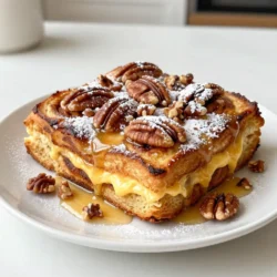 - 2 cans (8 oz each) refrigerated cinnamon rolls - 6 large eggs - 1 cup milk (any type) - 1/2 cup heavy cream - 1 teaspoon vanilla extract - 1 teaspoon ground cinnamon - 1/4 teaspoon nutmeg - 1/4 cup maple syrup - Powdered sugar for garnishing - 1/2 cup chopped pecans (for added crunch) You will need some tools for this recipe. Here’s what you need: - A large mixing bowl - A whisk for mixing - A spatula for pressing and serving - A 9x13 inch baking dish - Aluminum foil for covering For baking, set your oven to 350°F (175°C). This temperature helps the casserole bake evenly and get a nice golden color. {{ingredient_image_1}} First, I preheat my oven to 350°F (175°C). I grease a 9x13 inch baking dish. Next, I open the two cans of cinnamon rolls. I cut each roll into quarters. I arrange these pieces evenly in the greased dish. This helps each piece soak up the egg mixture later. Now, I prepare the egg mixture. In a large bowl, I whisk together the following: - 6 large eggs - 1 cup milk - 1/2 cup heavy cream - 1 teaspoon vanilla extract - 1 teaspoon ground cinnamon - 1/4 teaspoon nutmeg - 1/4 cup maple syrup I mix these ingredients well until they are fully combined. This mixture will make the casserole rich and flavorful. Once the egg mixture is ready, I pour it over the cinnamon roll pieces. I make sure to soak them well. Then, I gently press down on the pieces with a spatula. This helps each piece absorb the liquid. If I want extra texture, I sprinkle chopped pecans on top. After that, I cover the baking dish with aluminum foil. I bake it in the preheated oven for 25 minutes. After 25 minutes, I remove the foil. I then bake the casserole for an additional 15-20 minutes. I check for doneness by looking for a golden brown color and a set center. Once it's done, I take it out and let it cool for 5 minutes. I drizzle the icing from the cinnamon roll package over the top. I can also sprinkle with powdered sugar for a sweet finish. This adds a nice touch before serving. When making Cinnamon Roll French Toast Casserole, avoid cutting the rolls too small. If you cut them into tiny pieces, they may turn too mushy. Also, do not skip soaking the rolls in the egg mixture. This step is key for flavor and texture. To ensure even cooking, press the cinnamon roll pieces down gently after soaking. This helps them absorb the mixture well. If some pieces sit above the liquid, they may not cook equally. Always check the middle of the casserole before taking it out of the oven. It should be set but still soft. To boost flavor, try adding a pinch of cardamom or allspice to the egg mix. These spices blend well with cinnamon and nutmeg. You can even mix in some vanilla bean paste for a richer taste. For toppings, serve with fresh berries or banana slices. A drizzle of warm maple syrup adds sweetness. Chopped nuts like walnuts or almonds can give a nice crunch. You can also dust with more powdered sugar before serving for extra sweetness. Pro Tips Use Day-Old Cinnamon Rolls: Using slightly stale cinnamon rolls can enhance the texture of your casserole, allowing them to soak up the egg mixture better. Try Different Nuts: While pecans are a great option, feel free to experiment with walnuts or almonds for a different flavor profile. Make Ahead: Prepare the casserole the night before and refrigerate it. Just bake it in the morning for an easy, stress-free breakfast! Serving Suggestions: Pair with fresh fruit or yogurt on the side for a balanced breakfast that adds color and nutrients to your plate. {{image_2}} You can easily adapt this dish for different diets. For a gluten-free option, use gluten-free cinnamon rolls. Many brands offer these in stores. Just check the labels to ensure they meet your needs. For a vegan twist, swap the eggs for flax eggs. Mix one tablespoon of ground flaxseed with three tablespoons of water to replace each egg. Use almond milk instead of regular milk and coconut cream in place of heavy cream. You can also mix and match flavors. Instead of standard cinnamon rolls, try caramel or apple cinnamon rolls. They can change the whole taste. Seasonal flavors add a fun twist. Try pumpkin spice in the fall or peppermint for winter. A simple way to do this is to add pumpkin pie spice or crushed peppermint to the egg mixture. Adding fruit can make the dish even better. Chopped apples or berries work well. You can also throw in some chocolate chips for a richer taste. Just sprinkle them on top before baking. These small changes make your breakfast special and exciting! To keep your Cinnamon Roll French Toast Casserole fresh, store leftovers in the fridge. First, let it cool to room temperature. Then, place the casserole in an airtight container. You can also wrap it tightly in plastic wrap or aluminum foil. This helps prevent it from drying out. I recommend using glass or plastic containers that seal well. When you're ready to enjoy leftovers, reheating is key. The best way is to use the oven. Preheat your oven to 350°F (175°C). Place the casserole in an oven-safe dish. Cover it with foil to keep it moist. Heat for about 15-20 minutes, or until warm throughout. You can also use a microwave if you're in a hurry. Just warm it in short bursts, stirring in between. This keeps it from getting rubbery. If you want to freeze the casserole, cut it into portions. Wrap each piece in plastic wrap, then place them in a freezer bag. Remember to label the bag with the date. To thaw, move it to the fridge overnight before reheating. This way, your delicious casserole stays tasty and fresh! How do I make this casserole ahead of time? You can prep this casserole the night before. Just follow the steps and cover it with foil. Store it in the fridge overnight. In the morning, bake it straight from the fridge. You may need to add a few extra minutes for baking. Can I use a different type of bread? Yes! You can use other sweet breads or even croissants. Just cut them into pieces like you do with the cinnamon rolls. This gives you a fun twist on the dish. What can I substitute for heavy cream? If you want a lighter option, you can use whole milk or half-and-half. You can also use almond milk or oat milk for a dairy-free choice. Just know it might change the creaminess a bit. How do I know when the casserole is done? Check the center of the casserole. It should be golden brown and firm. You can also insert a knife; if it comes out clean, it is done. Let it cool for a few minutes before serving. In this blog post, I covered all you need for a delicious cinnamon roll casserole. You learned about the required ingredients and cooking tools. I provided step-by-step instructions for preparation and baking. Common mistakes to avoid and flavor enhancements were shared to boost your dish. I also included variations for different diets and ways to store leftovers. Try this recipe for a sweet twist on breakfast. Enjoy your creation and share it with others!