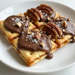 To make Christmas Crack Saltine Toffee, you will need: - 40 Saltine crackers - 1 cup unsalted butter - 1 cup brown sugar, packed - 2 cups semi-sweet chocolate chips - 1 cup chopped pecans or walnuts (optional) - Sea salt for sprinkling You can make some easy swaps for the ingredients: - Butter: You can use salted butter instead of unsalted. It adds a nice flavor. - Brown Sugar: Coconut sugar works well if you want a healthier option. - Chocolate: Try using milk chocolate or dark chocolate chips for a different taste. - Nuts: If you want nut-free, skip the nuts entirely or use seeds like sunflower seeds. These substitutions can help you tailor the recipe to your taste or dietary needs. {{ingredient_image_1}} Lining with parchment paper Start by preheating your oven to 350°F (175°C). Grab a baking sheet and line it with parchment paper. Make sure the paper hangs over the edges. This helps you lift the toffee out later. Arranging Saltine crackers Next, lay out 40 Saltine crackers in a single layer on the baking sheet. Cover the whole surface. This step is key for even toffee coverage. Melting butter and mixing with brown sugar In a medium saucepan, melt 1 cup of unsalted butter over medium heat. Once the butter melts, add 1 cup of packed brown sugar. Stir the mix until it boils gently. Cooking tips for boiling Let the mix boil for 2-3 minutes without stirring. This helps achieve that rich toffee flavor. Watch it closely to avoid burning. Timing for baking Pour the hot toffee mix evenly over the Saltine crackers. Use a spatula to spread it out gently. Bake it in the oven for 5-6 minutes. You want it bubbly and golden. Melting chocolate and spreading tips After baking, remove the sheet from the oven. Immediately sprinkle 2 cups of semi-sweet chocolate chips on top. Let them sit for a few minutes to melt. This makes spreading easier. Adding nuts and sea salt Once melted, spread the chocolate with a spatula. For extra crunch, add 1 cup of chopped pecans or walnuts if you like. Finally, sprinkle a dash of sea salt on top. This adds a nice flavor contrast. To get the best results with your Christmas Crack, follow these tips. First, set your oven to 350°F (175°C). This temperature works well for toffee. Keep an eye on it while baking. The toffee should be bubbly and golden. This usually takes about 5-6 minutes. To check for doneness, look for a rich golden color. If it looks too light, give it a minute more. Avoid opening the oven door too often, as this can change the heat. Choose the right tools for your Christmas Crack. Use a rimmed baking sheet to catch any overflow. A half-sheet pan works well. Line it with parchment paper for easy removal. For spreading the toffee and chocolate, a silicone spatula is best. It helps you get an even spread without sticking. A sharp knife or a bench scraper can help when breaking the toffee into pieces later. One common mistake is overheating the toffee mixture. When boiling the butter and sugar, keep it to a gentle boil. If it cooks too long, the toffee can burn. As for the chocolate, another mistake is not spreading it evenly. Once the chocolate melts, use your spatula to cover the toffee fully. This ensures every bite has that rich chocolate taste. Pro Tips Tip Title: Use Quality Chocolate: Opt for high-quality semi-sweet chocolate chips for a richer flavor and smoother texture. Tip Title: Watch the Toffee: Keep an eye on the toffee as it bakes; it can go from golden to burnt quickly. Tip Title: Let It Cool: Allow the toffee to cool completely before breaking it apart for clean edges and less mess. Tip Title: Experiment with Toppings: Feel free to add different nuts or even crushed candy canes for a festive twist! {{image_2}} You can make Christmas Crack even tastier. Try adding spices like cinnamon or a splash of vanilla. These small changes add warmth and depth to the flavor. If you want, you can also swap nuts or leave them out entirely. This lets you customize it to your taste or to those who have nut allergies. Holiday flavors can make your treat even more special. Think about adding peppermint extract or crushed candy canes for a festive twist. You can also use seasonal nuts like pistachios or hazelnuts. These variations not only look great but also add unique tastes that fit the season. If you have dietary needs, you can still enjoy this treat. Use vegan butter and dairy-free chocolate chips for a vegan version. For those who need gluten-free options, swap Saltine crackers for gluten-free crackers. This way, everyone can enjoy this delightful holiday treat without worry. To keep your Christmas Crack fresh, use an airtight container. This helps prevent moisture from making it soggy. Glass or plastic containers work well. Store it in a cool, dry place. Avoid direct sunlight or heat sources. If you live in a humid area, the fridge might be a good option. Just let it come to room temperature before serving. Christmas Crack can last up to two weeks at room temperature. If stored in the fridge, it can last up to three weeks. Check for signs of spoilage, like a stale taste or soft texture. If it loses its crunch, it’s time to toss it. You can freeze Christmas Crack for longer storage. First, allow it to cool completely. Then, wrap it tightly in plastic wrap and place it in a freezer-safe bag. It can last up to three months in the freezer. To thaw, simply leave it at room temperature for a few hours. Enjoy your treat without worry! To reduce stickiness, you can adjust the sugar content. Use a bit less brown sugar. This change helps the toffee set better. You can also let the toffee cool longer. The longer it cools, the firmer it gets. If your toffee is still sticky, try chilling it in the fridge. This will also help it harden. Yes, you can use other crackers. Some people like to use graham crackers or even butter crackers. These options give a different taste. You can also try rice crackers for a gluten-free version. Just keep the same baking method for best results. To break the toffee into pieces, use a sharp knife. First, score the toffee gently with the knife. Then, snap it apart with your hands. You can also place it in the fridge for a bit. Cold toffee is easier to break. For uniform pieces, use a ruler to measure before cutting. This guide explains how to make delicious toffee using simple ingredients. You learned about essential items like Saltine crackers, butter, brown sugar, and more. We covered step-by-step baking instructions and helpful tips to avoid mistakes. Variations allow for fun changes in flavor, plus storage options keep your treats fresh longer. Toffee is easy and fun to make. Try different flavors and enjoy the results!