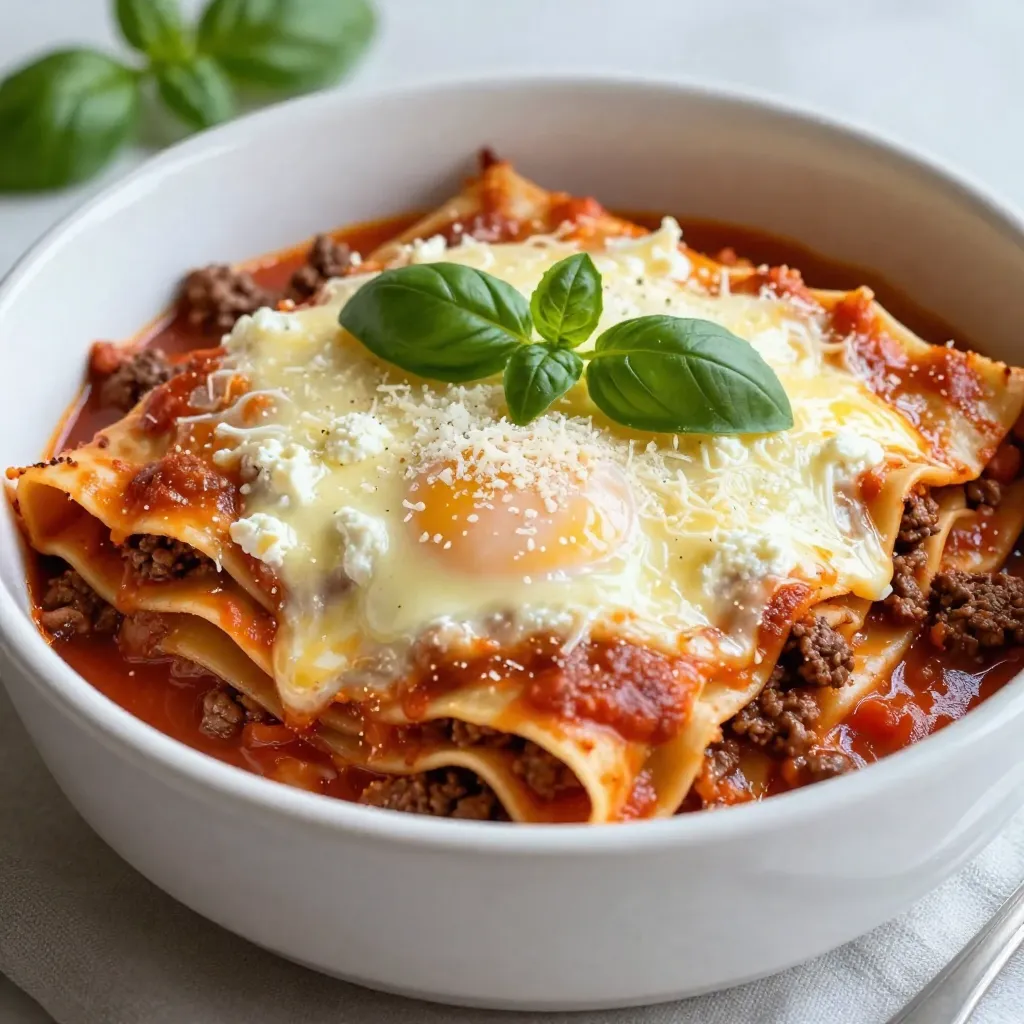 - 9 lasagna noodles, broken into pieces - 1 pound ground beef or Italian sausage - 1 jar (24 oz) marinara sauce - 15 oz ricotta cheese - 2 cups shredded mozzarella cheese - 1 cup grated Parmesan cheese - 1 egg, beaten - 1 teaspoon dried oregano - 1 teaspoon dried basil - Salt and pepper to taste - Fresh basil or parsley for garnish These ingredients make this dish both hearty and satisfying. First, I use lasagna noodles. Breaking them into pieces helps them fit well in the crockpot. I choose either ground beef or Italian sausage for rich flavor. Marinara sauce adds a classic taste. Ricotta cheese gives a creamy texture, while mozzarella and Parmesan bring in that cheesy goodness. The beaten egg binds everything together. I always add oregano and basil for a nice herb touch. Salt and pepper balance the flavors perfectly. Finally, fresh herbs like basil or parsley make a lovely garnish. This mix of ingredients creates a delicious meal that everyone will love. {{ingredient_image_1}} First, heat a skillet over medium heat. Add the ground beef or Italian sausage. Cook until fully browned, stirring often. This should take about 5 to 7 minutes. Once cooked, drain excess fat. Set the meat aside for later. In a large bowl, combine the ricotta cheese, beaten egg, oregano, basil, salt, and pepper. Mix well until smooth. This cheesy filling adds creaminess to each bite. Start by spreading a thin layer of marinara sauce at the bottom of the crockpot. This prevents the noodles from sticking. Next, layer the broken lasagna noodles over the sauce. Add half of the cooked meat on top. Then, spread half of the ricotta mixture over the meat. Sprinkle one cup of mozzarella cheese on top. Repeat this layering process. Use the remaining noodles, sauce, meat, and ricotta mix. Finish with the last cup of mozzarella cheese on top. Cover the crockpot and set it to low. Cook for 4 to 6 hours. The lasagna is ready when the cheese is melted and the noodles are tender. Once done, let it sit for 10 to 15 minutes before serving. This helps it set and makes cutting easier. Enjoy your delicious creation! To make sure your lasagna layers are even, spread each ingredient out fully. Start with a thin layer of marinara sauce at the bottom of the crockpot. This layer helps prevent sticking. When you break the lasagna noodles, aim for pieces that are about two to three inches long. This size fits well and helps create a nice balance in each bite. Use a rolling pin or a flat object to break the noodles easily. To know when your lasagna is ready, look for melted cheese on top. The noodles should be soft but not mushy. A good test is to poke a fork through the layers. If it goes in smoothly, it's done. You can also check the edges; they should be slightly bubbly. Let it sit for 10-15 minutes before serving. This helps it set and makes slicing easier. Want to kick up the taste? Try adding a pinch of red pepper flakes for heat. Fresh garlic can also add a punch. You can mix in fresh herbs like parsley or thyme to brighten the dish. For cheese lovers, switch up your mozzarella with provolone or gouda. Each cheese brings its own flavor, making the dish even more special. Pro Tips Layering is Key: For the best texture, ensure that you alternate layers of noodles, sauce, cheese, and meat evenly throughout the crockpot. Use No-Cook Noodles: For convenience, opt for no-cook lasagna noodles. They absorb moisture from the sauce and cook perfectly in the crockpot. Let it Rest: After cooking, allow the lasagna to sit for 10-15 minutes before serving. This helps it set and makes slicing easier. Customize Your Fillings: Feel free to add vegetables like spinach or mushrooms between layers for added nutrition and flavor. {{image_2}} You can make a tasty vegetarian version of this lasagna. Just swap the meat for veggies. Spinach and mushrooms work great. You can also try zucchini or bell peppers. These veggies add flavor and color. Layer them just like you would the meat. This way, you still get a hearty meal without meat. Want a gluten-free lasagna? It is easy to do! Use gluten-free lasagna noodles instead of regular ones. You can find these at most stores. Be sure to check the label. Some brands may need different cooking times. Just follow the package instructions for best results. Don't feel stuck with marinara sauce! You can use other sauces too. Alfredo sauce gives a creamy twist. Pesto adds a fresh, herby flavor. Try mixing sauces for fun new tastes. Each sauce can change the whole meal. Be creative and choose what you like best! To keep your lasagna fresh, let it cool first. Place any leftovers in an airtight container. Store it in the fridge for up to four days. If you want to keep it longer, freeze it. Use heavy-duty foil or freezer bags for freezing. Make sure to label the bags with the date. This helps you track how long it has been stored. When you want to enjoy the leftovers, use the oven or microwave. For the oven, preheat it to 350°F. Place the lasagna in an oven-safe dish. Cover it with foil to keep it moist. Heat for about 20-25 minutes. For the microwave, place a slice on a plate. Cover it with a damp paper towel. Heat for 2-3 minutes or until it’s hot throughout. Always check that it’s warmed all the way to avoid cold spots. In the fridge, your lasagna lasts about four days. If you freeze it, it can last up to three months. After that, it may lose flavor and texture. Always check for signs of spoilage, like off smells or changing colors. When in doubt, throw it out to stay safe. Yes, you can prepare this dish in advance. To do this, layer all the ingredients in the crockpot. Cover it and place it in the fridge. You can do this the night before. When you are ready to cook, simply take it out and start cooking. If you store it in the fridge, try to cook within 24 hours for the best taste. You can cook on high. Just remember to adjust the time. Cooking on high will take about 2-3 hours. Keep an eye on it to avoid overcooking. The cheese should melt, and the noodles should be tender. I love serving this lasagna with a fresh salad. A crisp Caesar or mixed green salad works well. Garlic bread is also a great side. It adds a nice crunch and flavor. You can try adding some roasted veggies too. They pair nicely with the cheesy lasagna. This blog lays out how to make easy and tasty Dump-and-Go Crockpot Lasagna. You learned about the simple ingredients needed and the step-by-step process. We covered tips for perfect layers and even offered variations for picky eaters. Remember, the right storage keeps it fresh for later. You can customize flavors, try different sauces, and even share it with friends. Now, it’s time to gather your ingredients and enjoy a warm meal that brings joy to the table. Happy cooking!