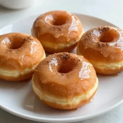 - 1 cup apple cider - 1/2 cup granulated sugar - 1/4 cup brown sugar, packed - 1/2 cup unsweetened applesauce - 2 large eggs - 1/4 cup vegetable oil These ingredients create a rich base for the donuts. Apple cider brings a warm, sweet flavor. The sugars add sweetness and help with texture. Applesauce keeps the donuts moist, while eggs and oil help bind everything together. - 1 cup powdered sugar - 2 tablespoons pure maple syrup - 2-3 tablespoons milk (or non-dairy alternative) The glaze adds a sweet finish to the donuts. Powdered sugar gives it that smooth texture, while maple syrup enhances the flavor. Milk helps adjust the glaze's thickness. You can use your favorite non-dairy milk for a vegan option. This mix of ingredients makes these maple glazed apple cider donuts a must-try treat. {{ingredient_image_1}} 1. Start with a small saucepan. Pour in 1 cup of apple cider. 2. Heat it over medium heat until it boils. 3. Lower the heat and let it simmer. You want it to reduce down to about 1/2 cup. 4. This should take around 15 to 20 minutes. 5. Once it reduces, take it off the heat and let it cool slightly. 1. In a large bowl, add the granulated sugar and brown sugar. 2. Stir in 1/2 cup of unsweetened applesauce. 3. Crack in 2 large eggs and pour in 1/4 cup of vegetable oil. 4. Add the cooled apple cider reduction. Whisk everything together until it’s smooth. 5. In another bowl, sift together 2 cups of all-purpose flour, 1 teaspoon of baking powder, 1/2 teaspoon of baking soda, 1/2 teaspoon of ground cinnamon, 1/4 teaspoon of ground nutmeg, and 1/4 teaspoon of salt. 1. Preheat your oven to 350°F (175°C). 2. Grease your donut pan well. 3. Spoon the batter into the pan, filling each cavity about 3/4 full. 4. Bake for 10 to 12 minutes. They should be lightly golden. 5. To check doneness, insert a toothpick in the center. It should come out clean. To make the best donuts, avoid overmixing the batter. Mixing too much makes the donuts tough. Stir just until you see no dry flour. Then, you’re good to go! To test for doneness, use a toothpick. Insert it into the center of a donut. If it comes out clean, your donuts are ready. If not, bake them a little longer. Serve your donuts on rustic platters. A wooden board adds charm. You can also use a decorative cake stand for a nice touch. For garnishing, sprinkle some cinnamon on top. A drizzle of extra maple syrup makes them look even better. These small touches can impress your guests! Properly measuring ingredients is key. Too much flour or sugar can ruin your donuts. Use a kitchen scale or measuring cups for accuracy. Allow cooling time before glazing. If you glaze warm donuts, the glaze will melt away. Let them cool completely on a wire rack for the best results. Pro Tips Reduce the Cider Properly: Ensure you simmer the apple cider until it's reduced to half its volume; this intensifies the flavor in your donuts. Don’t Overmix: When combining the wet and dry ingredients, mix just until combined. Overmixing can lead to dense donuts. Check for Doneness: Use a toothpick to test if your donuts are done; they should spring back when lightly touched and the toothpick should come out clean. Glazing Technique: Dip the tops of the donuts in the glaze while they are still slightly warm for better adhesion and a glossy finish. {{image_2}} You can easily change the flavor of your donuts. Adding spices can bring warmth. Consider adding a dash of vanilla extract for a sweet note. You might also try adding a bit of ginger or allspice. Fruit purees can add fun twists, too. For example, swap some applesauce for pumpkin puree. This change gives the donuts a cozy fall taste. You can also use mashed bananas for a fruity flavor. Each modification brings new life to your maple glazed apple cider donuts. If you want a healthier treat, try using alternate sweeteners. Honey or maple sugar can replace granulated sugar. Both options keep your donuts sweet without refined sugar. You can also make your donuts gluten-free. Replace all-purpose flour with a gluten-free blend. Many blends work well in baking. Just make sure the blend has a good mix of flours and starches. This way, you keep the donuts soft and fluffy. To keep your maple glazed apple cider donuts fresh, store them at room temperature. Place them in an airtight container. This helps to keep them soft. If you need to store them longer, the fridge is an option. However, the fridge can dry them out, so try to avoid it if you can. Donuts stay fresh for about 2-3 days at room temperature. After that, they may start to lose their taste and texture. If you want to keep them longer, consider freezing. When it's time to enjoy leftover donuts, reheating is key. You want to keep them soft and tasty. The microwave is quick, but it can make the donuts chewy. Heat them for about 10-15 seconds. Check them often to avoid overcooking. An oven is a great way to reheat donuts. Preheat your oven to 350°F (175°C). Place the donuts on a baking sheet. Warm them for about 5-7 minutes. This method keeps them soft and brings back their fresh-baked taste. Yes, store-bought apple cider works great. It saves time and effort. However, fresh cider offers a richer flavor. If you use store cider, check the label for added sugars. This can change the taste of your donuts. Homemade cider gives you control over the flavor. These donuts stay fresh for about 2 days at room temperature. Keep them in an airtight container. If you store them in the fridge, they last up to a week. However, they may lose some moisture. For best taste, enjoy them fresh or warm. Yes, you can freeze these donuts. Let them cool completely first. Then, wrap each donut in plastic wrap. Place them in a freezer bag. They stay good for up to 3 months. To reheat, thaw overnight in the fridge. Warm them in the oven for a few minutes. If you want a vegan option, use substitutes for eggs. Applesauce is a great choice. Use 1/4 cup of applesauce for each egg. You can also try flax eggs. Mix 1 tablespoon of ground flaxseed with 2.5 tablespoons of water. Let it sit for a few minutes until it thickens. I’ve shared a straightforward guide to making maple glazed apple cider donuts. You learned about key ingredients, step-by-step instructions, and tips for perfect results. Remember to measure well and avoid overmixing for the best texture. You can also customize flavors or make them healthier with alternatives. Enjoy storing and reheating your donuts to keep them fresh. Now, gather your ingredients and enjoy baking these delightful treats!