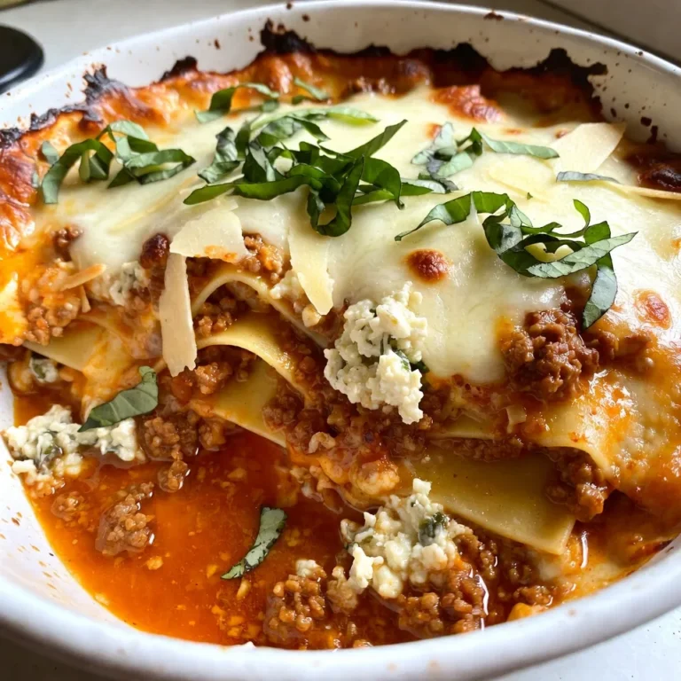 - 12 lasagna noodles - 1 pound ground beef - 1 pound Italian sausage, casings removed - 2 tablespoons olive oil - 1 onion, finely chopped - 3 cloves garlic, minced - 2 cans (15 oz each) crushed tomatoes - 1 can (6 oz) tomato paste - 2 teaspoons dried basil - 1 teaspoon dried oregano - 1 teaspoon sugar - Salt and pepper to taste - 15 ounces ricotta cheese - 1 large egg - 2 cups shredded mozzarella cheese - 1 cup grated Parmesan cheese (plus more for topping) - Fresh basil leaves for garnish - Olive oil - Onions - Garlic - Tomatoes Gather all these ingredients before you start cooking. It makes the process smoother and more fun. The noodles give the dish its structure. The mix of beef and sausage adds flavor and richness. The cheese blend creates a creamy texture, making each bite delicious. Fresh herbs also brighten the dish. You'll enjoy the taste of rich tomatoes, savory meat, and smooth cheese. Each ingredient plays a key role in this classic lasagna. {{ingredient_image_1}} Start by boiling a large pot of salted water. Once the water is boiling, add the lasagna noodles. Cook them for about 8 to 10 minutes. You want them to be al dente, which means they should be firm but not hard. Drain the noodles and set them aside. Important tips for noodle texture: - Do not overcook the noodles. They will continue to cook in the oven. - Rinse the noodles with cold water to stop the cooking process. This helps keep them from sticking. Heat 2 tablespoons of olive oil in a large skillet over medium heat. Add 1 pound each of ground beef and Italian sausage. Also, toss in 1 finely chopped onion. Cook this mixture until the meat is browned and the onion is soft, about 5 to 7 minutes. Next, stir in 3 minced garlic cloves and let them cook for 1 more minute. Then, pour in 2 cans of crushed tomatoes and 1 can of tomato paste. Add 2 teaspoons of dried basil, 1 teaspoon of dried oregano, 1 teaspoon of sugar, and salt and pepper to taste. Adding tomatoes and seasoning for depth of flavor: - Let the sauce simmer for 15 to 20 minutes. Stir it every few minutes. This helps the flavors mix and the sauce thicken. Grab a large baking dish. Start with a layer of meat sauce at the bottom. Next, add a layer of the cooked noodles. Spread a third of the ricotta mixture on top. Then, sprinkle a layer of shredded mozzarella and a handful of grated Parmesan. Repeat these layers two more times: sauce, noodles, ricotta, mozzarella, and Parmesan. Finish with one last layer of meat sauce. Top this with the remaining mozzarella and Parmesan cheese. Final assembly before baking: - Cover the dish with foil to stop sticking. You can spray the foil with a bit of cooking spray for extra protection. Bake for 25 minutes at 375°F. Remove the foil and bake for 15 more minutes, until the cheese is bubbly and golden. Let the lasagna rest for 15 minutes before slicing. Enjoy your homemade dish! To make your lasagna taste amazing, use fresh herbs. Fresh basil adds a bright note. Dried oregano brings warmth and depth. Mix these herbs into your meat sauce for rich flavor. Simmering the sauce is key. It allows the flavors to meld together. Let it cook for at least 15-20 minutes. Stir it occasionally to prevent sticking. This step builds a robust base for your lasagna. For the ricotta mix, get the texture just right. Combine ricotta cheese with one large egg. Add a pinch of salt and pepper. Mix until smooth. This mixture should be creamy but not runny. When it comes to mozzarella, choose a good quality cheese. Shredded mozzarella melts beautifully. Layer it generously on top for that gooey, cheesy finish. Cover your lasagna with foil while it bakes. This prevents the cheese from sticking. Spray the foil lightly with cooking spray for easy removal. This will keep your layers intact. Bake the lasagna for about 25 minutes covered. Then, remove the foil for another 15 minutes. This helps the cheese get golden and bubbly. Keep an eye on it to avoid overbaking. Pro Tips Use Fresh Herbs: Fresh basil and oregano can elevate the flavors of your lasagna. Add them to the sauce for a vibrant taste. Let It Rest: Allow the lasagna to rest for at least 15 minutes after baking. This helps the layers set and makes for cleaner slices. Mix Cheeses: For a more complex flavor, consider blending different cheeses like ricotta, mascarpone, and a variety of shredded cheeses. Layering Technique: Ensure to spread sauce on the bottom layer to prevent sticking, and don’t overcrowd the layers to maintain a good structure. {{image_2}} You can make a tasty vegetarian lasagna by replacing meat with veggies. Try spinach, zucchini, or mushrooms. These add flavor and texture. You can also use plant-based proteins, like lentils or tofu, to keep it hearty. For a lighter version, consider cheese alternatives. Use ricotta made from almond or soy milk. This keeps your dish creamy while reducing calories. You can also swap mozzarella for a lower-fat cheese. If you need gluten-free options, use alternative noodles. Look for brands that offer gluten-free lasagna sheets made from rice or corn. They cook well and hold the layers nicely. For a low-fat option, you can substitute the beef and sausage with lean turkey or chicken. You can also choose low-fat ricotta and mozzarella. These changes keep the taste while making it healthier. To make your lasagna unique, add different vegetables or spices. Chopped bell peppers or carrots can bring a sweet crunch. You might also try adding red pepper flakes for a spicy kick. Another great idea is to enhance with different cheese types. Use provolone or gouda for a smoky flavor. Mixing cheeses can create a more complex taste profile in each bite. To keep your leftover lasagna fresh, place it in an airtight container. You can also wrap it tightly in plastic wrap. If you want to freeze it, cut the lasagna into portions. This way, you can take out only what you need. Always let it cool before sealing to avoid moisture buildup. When it comes to reheating, I suggest using the oven. Preheat to 350°F (175°C). Cover the lasagna with foil to keep the moisture in. Heat for about 20-25 minutes. If it's frozen, you may need a bit longer. Check to make sure it's hot all the way through. You can make lasagna ahead of time. It’s perfect for busy weeks. Simply prepare it, but do not bake. Cover and store it in the fridge for up to two days. If you want to store it longer, freeze it. Just be sure to wrap it well. When you want to eat it, bake from frozen. It may take 45 minutes or more. Portioning your lasagna can make meals easy. Use single servings in smaller containers. This way, you can grab and go! In the fridge, lasagna lasts about 3-5 days. Always check for any signs of spoilage. If you freeze it, it can last up to 3 months. After that, the taste may not be as good. For best quality, eat it within this time. To prevent soggy lasagna, start with the right noodles. Use oven-ready lasagna noodles. This saves you time and keeps the texture firm. If using regular noodles, boil them until just al dente. This way, they won’t absorb too much sauce. Layering matters too. Start with meat sauce at the bottom. This stops the noodles from getting wet too fast. Alternate layers of sauce, noodles, cheese, and meat. Don’t overload each layer. Keep it balanced for the best results. The best way to reheat lasagna is in the oven. Preheat your oven to 350°F (175°C). Place the lasagna in a baking dish. Cover it with foil to keep moisture in. Heat for about 20-30 minutes. This keeps the cheese from drying out. You can also use the microwave. Place a slice on a microwave-safe plate. Cover it with a damp paper towel. Heat for 1-2 minutes. Check if it's warm all the way through before serving. Yes, you can make lasagna in advance. Prepare the dish and assemble it fully. Cover it tightly with plastic wrap or foil. Store it in the fridge for up to 24 hours before baking. This saves time on busy days. You can also freeze assembled lasagna. Wrap it well to avoid freezer burn. It can last for 2-3 months. When ready to eat, thaw it overnight in the fridge. Bake it as usual, adding extra time if needed. This guide showed you how to make delicious lasagna from scratch. We covered essential ingredients like noodles, meats, and cheeses. You learned step-by-step how to prepare, assemble, and bake your dish for the best flavor. Plus, we explored variations for different diets and smart storage tips for leftovers. Now, you can enjoy making lasagna your way. With practice, your skills will shine. I hope you find joy in every layer.