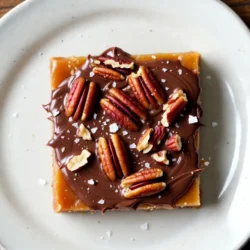To make the best chocolate pecan toffee, you need a few key ingredients. Here’s what you will need: - 1 cup unsalted butter (cut into cubes) - 1 cup granulated sugar - 1/4 cup water - 1/2 teaspoon salt - 1 teaspoon vanilla extract - 1 cup semi-sweet chocolate chips - 1 cup pecans (chopped) - Sea salt (for sprinkling on top) These ingredients work together to create a rich and crunchy treat. The unsalted butter gives a creamy base, while sugar adds sweetness. The water helps the sugar dissolve, and the salt balances the flavors. You can customize your toffee with some fun add-ins. Here are some ideas: - Other nuts like almonds or walnuts - Different types of chocolate, such as dark or milk - Drizzle of caramel for extra sweetness - A sprinkle of espresso powder for a coffee kick These variations can change the flavor and texture, making your toffee unique. If you can't find a specific ingredient, don't worry! Here are some substitutions: - Use salted butter if you want a saltier flavor; just skip the extra salt. - For a dairy-free option, try vegan butter. - Brown sugar can replace granulated sugar for a richer taste. - If you dislike pecans, any nut can work, or you can skip nuts altogether. These options make it easier to adjust the recipe to fit your taste and needs. Enjoy making this delicious treat! {{ingredient_image_1}} First, grab a 9x13 inch baking sheet. Line it with parchment paper. Make sure to leave some paper hanging over the edges. This will help you lift the toffee out later. A well-lined sheet makes a big difference in cleanup too. In a medium saucepan, put your unsalted butter, granulated sugar, water, and salt. Turn the heat to medium. Stir this mix until the butter is melted and the sugar dissolves completely. Keep an eye on it, and don’t walk away! Now, bring the mixture to a boil. Here’s the key: stir constantly. Use a candy thermometer to keep track of the temperature. You want it to reach 300°F, which is the hard crack stage. This will take around 10 to 15 minutes. When it’s done, it should look golden. When the mix reaches the right temperature, take it off the heat. Carefully stir in the vanilla extract. Then, quickly pour the hot toffee onto your lined baking sheet. Use a spatula to spread it into an even layer. Next, sprinkle the semi-sweet chocolate chips over the toffee. Let them sit for 2 to 3 minutes. After that, spread the melted chocolate across the top. Now, sprinkle the chopped pecans over the melted chocolate. Press them down a bit so they stick. Finish with a light sprinkle of sea salt for extra flavor. Let the toffee cool at room temperature for about an hour. For easier breaking, pop it in the fridge for another 30 minutes. When set, lift the toffee out using the parchment paper. Break it into pieces and enjoy! To get toffee just right, aim for a hard crack stage. This means the mixture needs to reach about 300°F (150°C). Use a candy thermometer for best results. Stir constantly to prevent burning. The mix should turn a lovely golden brown color. Also, make sure to pour it quickly onto the baking sheet. This helps keep the toffee smooth. One big mistake is not stirring enough. If you don’t stir constantly, your toffee can burn. Another mistake is not using the right pan. A heavy-bottomed saucepan works best. It helps heat the mixture evenly. Also, don’t skip the sea salt topping. It adds a nice flavor that balances the sweetness. To make this toffee, you'll need a few tools: - Candy thermometer - Heavy-bottomed saucepan - Spatula for spreading - Baking sheet lined with parchment paper - Measuring cups and spoons These tools will help you create the best chocolate pecan toffee. They make the process easier and more fun! Pro Tips Use a Candy Thermometer: A candy thermometer is essential for achieving the hard crack stage at 300°F (150°C). This ensures your toffee has the perfect texture. Chop Pecans Evenly: For a uniform texture, make sure to chop the pecans into similar-sized pieces. This helps them distribute evenly over the chocolate layer. Cool Gradually: Allow the toffee to cool at room temperature before refrigerating. This prevents condensation that could make the toffee sticky. Store Properly: To keep your toffee fresh, store it in an airtight container at room temperature. Avoid refrigeration, as it can affect the texture. {{image_2}} You can switch up the nuts in your Chocolate Pecan Toffee. Instead of pecans, you can use almonds, walnuts, or hazelnuts. Each nut adds a unique taste and texture. If you want something crunchy, try crushed peanuts or pistachios. For a fun twist, you can even add some coconut flakes on top. The choice is yours! You can change the flavor of your toffee easily. For a richer taste, add a teaspoon of espresso powder when cooking the butter mixture. This will boost the chocolate flavor too. If you like a hint of spice, consider adding a pinch of cinnamon or cayenne pepper. You can also try different extracts, like almond or orange, instead of vanilla. These flavors will give your toffee a special touch. Making gluten-free toffee is simple. Just use certified gluten-free ingredients. The main recipe is already free from gluten. To make it vegan, swap the butter for a plant-based option like coconut oil or vegan butter. Make sure your chocolate chips are dairy-free as well. These changes keep the toffee tasty while catering to different diets. To keep your chocolate pecan toffee fresh, store it in an airtight container. This method prevents air from making it soft. You can use a glass jar or a plastic container with a tight lid. Make sure the toffee is completely cool before you seal it. If you stack pieces, place parchment paper between them to avoid sticking. When stored properly, chocolate pecan toffee can last for about two weeks at room temperature. If you keep it in the fridge, it can last up to a month. Just remember, the texture may change slightly if stored in the fridge. It might become a bit firmer but still taste great. You can freeze chocolate pecan toffee to keep it longer. Wrap individual pieces in plastic wrap or foil. Then, place them in a freezer bag or container. Make sure to label the bag with the date. This method helps keep the toffee fresh for up to three months. When you want to enjoy it, let the toffee thaw at room temperature for about an hour. The hard crack stage is when the sugar mixture reaches 300°F (150°C). At this point, the toffee sets hard when it cools. You can test this by dropping a bit into cold water. If it forms a hard ball, it’s ready. This stage is crucial for a crunchy texture. Yes, you can use dark chocolate, milk chocolate, or even white chocolate. Each type will change the flavor and sweetness. Semi-sweet chocolate is a great choice for balance. Feel free to mix chocolates for a unique taste. Your toffee is ready when it reaches the hard crack stage at 300°F (150°C). Use a candy thermometer for accuracy. The mixture should be a deep golden brown. If it is too light, it may not set properly. You can find Chocolate Pecan Toffee at local candy shops or gourmet stores. Some bakeries carry it too. Online retailers also offer many brands. Look for trusted sources to ensure quality. Chocolate Pecan Toffee pairs well with coffee or tea. You can also serve it as a dessert after meals. For a fun twist, add it to ice cream or use it in cookie recipes. Enjoy the crunch and flavor with your favorite treats! You learned how to make delicious chocolate pecan toffee. We covered ingredients, steps, and tips for perfect texture. I shared variations and storage methods to keep it fresh. Remember to avoid common mistakes to ensure success. With a bit of patience, you can create tasty treats. Enjoy sharing this sweet delight with friends or family. Keep experimenting with flavors and toppings to make it your own!