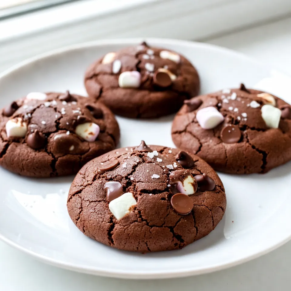 - 1 cup all-purpose flour - 1/2 cup unsweetened cocoa powder - 1/2 teaspoon baking soda - 1/4 teaspoon salt - 1/2 cup unsalted butter, softened - 1 cup brown sugar, packed - 1/2 cup granulated sugar - 1 large egg - 1 teaspoon vanilla extract - 1 cup chocolate chips (semi-sweet or milk chocolate) - 1/2 cup mini marshmallows - Optional: Flaky sea salt for topping I love this blend of ingredients. The dry ones create a rich base. Flour and cocoa powder give that chocolatey taste. Baking soda helps the cookies rise. A little salt balances the sweetness. The wet ingredients add moisture and flavor. Softened butter makes the mix creamy. Brown sugar adds depth, while granulated sugar keeps it sweet. The egg binds everything together. Vanilla extract gives a warm, inviting scent. Mix-ins take these cookies to the next level. Chocolate chips melt and create gooey pockets. Mini marshmallows add fun and sweetness. Flaky sea salt on top enhances the flavor. It's a simple touch with a big impact. {{ingredient_image_1}} - Preheat your oven to 350°F (175°C). - Line a baking sheet with parchment paper. - Sift together the flour, cocoa powder, baking soda, and salt. This helps blend them well. - Cream the softened butter with brown and granulated sugar until fluffy. - Beat in the large egg and vanilla extract until mixed well. - Combine dry and wet ingredients gently. Fold in chocolate chips and mini marshmallows. - Scoop rounded tablespoons of dough onto the baking sheet. - Optionally, sprinkle flaky sea salt on top before baking. - Bake for 10-12 minutes. The edges should set, but the centers stay soft. - Allow the cookies to cool on the baking sheet for 5 minutes. - Transfer them to a wire rack to cool completely. To get that soft, fudgy texture, mix the dough gently. After adding the dry ingredients, stir until just combined. Overmixing can lead to tough cookies. This keeps the cookies soft and chewy, which is what we want. For a richer flavor, add more chocolate chips to the dough. This gives you extra bites of chocolate with every cookie. You can also drizzle melted chocolate on top after baking. This makes them look even more tempting and adds a nice touch. Pair these cookies with a warm drink like hot chocolate or milk. The warmth from the drink complements the cookies perfectly. For a fun touch, stack the cookies on a decorative plate. You can drizzle extra chocolate on top for a special treat. Pro Tips Chill the Dough: For extra thick cookies, chill the dough for at least 30 minutes before baking. This helps prevent spreading and results in a chewier texture. Use Quality Chocolate: Opt for high-quality chocolate chips or chunks for a richer flavor. Dark chocolate can enhance the fudginess of the cookies. Don’t Overbake: Keep an eye on your cookies as they bake. They should look soft in the center when you take them out, as they will continue to cook on the baking sheet. Experiment with Mix-Ins: Feel free to customize your cookies by adding nuts, dried fruit, or different types of chocolate chips to suit your taste. {{image_2}} You can change the flour type to fit your needs. For a gluten-free option, use almond or coconut flour. These flours give a different taste and texture. If you want less sugar, try coconut sugar instead of brown and granulated sugars. It offers a nice caramel flavor and is less sweet. Want to spice things up? Add a few drops of peppermint extract. This gives your cookies a festive minty twist. You can also swap mini marshmallows for nuts or other candies. Chopped nuts add crunch, while candies can bring fun colors and flavors. You can make these cookies bigger. Just use a larger scoop of dough. They become soft cookie sandwiches when you add filling between two cookies. If you prefer smaller bites, make mini cookies. They are perfect for sharing and great for kids. To keep your soft fudgy hot chocolate cookies fresh, store them in an airtight container. Place a piece of bread in the container to help maintain moisture. This method keeps the cookies soft and chewy. You can leave them at room temperature for up to one week. If you want to keep them longer, consider other methods. For long-term storage, freeze your cookies. First, let them cool completely. Then, wrap each cookie in plastic wrap. Place the wrapped cookies in a freezer bag, removing as much air as possible. You can also freeze the cookie dough. Scoop dough onto a baking sheet and freeze until firm. Then, transfer the dough balls to a freezer bag. They can stay frozen for about three months. To warm up your cookies, preheat your oven to 350°F (175°C). Place the cookies on a baking sheet and heat for about 5 to 7 minutes. This step will revive their soft texture and melt any chocolate chips. If you prefer, you can microwave a cookie for about 10 seconds. This method is quick, but the oven gives a better result. Enjoy them warm with a cup of hot cocoa! To make your cookies more fudgy, you can adjust the baking time. Bake them for less time, about 8 to 10 minutes. You want the edges set but the centers soft. Also, use more brown sugar than white sugar. Brown sugar adds moisture and richness. Yes, you can use dark chocolate. Dark chocolate gives a bolder flavor. It pairs well with the cocoa powder. If you like a richer taste, go for it. You may want to reduce the sugar a bit to balance the taste. Store your cookies in an airtight container. This keeps them fresh for up to a week. You can also add a slice of bread to keep them soft. For longer storage, freeze the cookies. Just place them in a freezer-safe bag and enjoy later. Yes, you can substitute the egg. Use 1/4 cup of applesauce or mashed banana. You can also use flaxseed meal. Mix 1 tablespoon of flaxseed with 2.5 tablespoons of water. Let it sit until it gets gooey. This works great for binding in cookies. Baking cookies can be fun and rewarding. This post helped you gather your ingredients, follow clear steps, and explore creative variations. Remember, the key to perfect cookies lies in precise mixing and baking times. Enjoy serving these treats warm or storing them for later. Don't hesitate to experiment with flavors and textures to make them your own. With these tips, you're set to impress friends and family with delicious cookies. Happy baking!