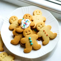 For these soft and chewy gingerbread man cookies, you will need the following ingredients: - 3 cups all-purpose flour - 1 tablespoon ground ginger - 1 tablespoon ground cinnamon - 1 teaspoon baking soda - 1/2 teaspoon salt - 1/2 cup unsalted butter, softened - 1/2 cup brown sugar, packed - 1/2 cup granulated sugar - 1 large egg - 1/2 cup unsulfured molasses - 1 teaspoon vanilla extract - Royal icing (optional for decorating) - Assorted sprinkles (optional for decorating) These ingredients create a rich, spiced dough. The molasses gives the cookies their deep flavor and chewy texture. The mix of spices adds warmth and comfort, perfect for the holidays. Each item plays a big role in the taste and texture of your cookies. Be sure to use fresh spices for the best flavor. {{ingredient_image_1}} Start by gathering your dry ingredients. In a medium bowl, whisk together: - 3 cups all-purpose flour - 1 tablespoon ground ginger - 1 tablespoon ground cinnamon - 1 teaspoon baking soda - 1/2 teaspoon salt Mix them well to combine. This step is key for even flavor. In a large bowl, cream together: - 1/2 cup unsalted butter, softened - 1/2 cup brown sugar, packed - 1/2 cup granulated sugar Beat these until light and fluffy. Then add: - 1 large egg - 1/2 cup unsulfured molasses - 1 teaspoon vanilla extract Mix until everything is well blended. Gradually add your dry mix to the wet ingredients. Stir until combined. The dough will be thick. Divide it into two equal portions. Wrap each in plastic wrap and refrigerate for at least 1 hour. Chilling makes rolling easier. Preheat your oven to 350°F (175°C). Line baking sheets with parchment paper. On a floured surface, roll out one piece of dough to about 1/4-inch thick. Use cookie cutters to cut out gingerbread men shapes. Place them on the prepared sheets, leaving space in between. Bake the cookies for 8-10 minutes. The edges should be firm, and centers remain soft. Once baked, remove from the oven. Let them cool on the sheets for 5 minutes before transferring to a wire rack. Once the cookies are cool, it’s time to decorate. Use royal icing and assorted sprinkles. Let your creativity flow! Make each gingerbread man unique and fun. Enjoy the process! To get soft and chewy gingerbread cookies, use the right amount of molasses. Molasses adds moisture. It makes cookies soft. Also, do not over-bake them. Bake until the edges are firm but the centers are soft. This keeps them chewy. Chilling the dough helps too. It makes rolling easier and improves texture. When rolling out the dough, use a floured surface. This prevents sticking. Roll to about 1/4-inch thick. If it is too thick, cookies will be hard. Use cookie cutters to cut shapes quickly. Dip the cutters in flour to avoid sticking. Place cookies on a lined baking sheet. Leave space between them to expand. You can store leftover dough in plastic wrap. Keep it in the fridge for up to a week. If you want to freeze it, wrap it tightly. Frozen dough lasts for three months. When ready to use, thaw it in the fridge overnight. Then roll and cut as usual. This way, you can make fresh cookies anytime! Pro Tips Chill the Dough: Refrigerating the dough not only makes it easier to roll out but also helps the cookies maintain their shape during baking. Use Parchment Paper: Line your baking sheets with parchment paper to prevent the cookies from sticking and ensure even baking. Check for Doneness: Keep an eye on the cookies during the last few minutes of baking. They should be set around the edges but still soft in the center. Decorating Tips: Let the cookies cool completely before decorating to prevent the icing from melting. Use a piping bag for more precise designs. {{image_2}} You can make your gingerbread men unique by adding spices. Try mixing in 1/2 teaspoon of ground cloves or nutmeg. These spices can give a warm, rich flavor to your cookies. You can also add a pinch of black pepper for a subtle kick. Experiment with these options to create your perfect blend. Decorating your cookies adds fun and flair. Use royal icing to create colorful designs. You can pipe shapes, letters, or even patterns. For a festive touch, sprinkle edible glitter or colored sugar on top. Add chocolate chips for eyes or buttons. Your gingerbread men can be as simple or fancy as you want! If you need gluten-free cookies, swap all-purpose flour for a gluten-free blend. Look for a mix that includes xanthan gum. This helps the cookies hold together. You can also use almond or coconut flour, but you may need to adjust the amount. The result will still be soft and chewy, perfect for everyone to enjoy! To keep your baked cookies soft and chewy, store them in an airtight container. This helps lock in moisture. Make sure the cookies are completely cool before storing. If they are warm, they can create steam and become soggy. Layer parchment paper between the cookies to prevent them from sticking together. You can freeze both the dough and the baked cookies. For dough, wrap it tightly in plastic wrap and place it in a freezer bag. It can last up to three months. When you're ready to bake, thaw it overnight in the fridge. For baked cookies, let them cool entirely. Then, place them in a freezer-safe container. They can last up to three months as well. Use glass or plastic containers with tight-fitting lids for the best results. These containers help keep air out and moisture in. Avoid metal containers, as they may cause the cookies to dry out. For extra freshness, place a slice of bread in the container. The bread will help keep the cookies soft. To keep your cookies soft, watch your baking time. Bake them until the edges are firm but the centers are still soft. Let them cool on the baking sheet for five minutes. Then, move them to a wire rack to cool fully. You can also store them in an airtight container with a slice of bread. The bread adds moisture, helping your cookies stay soft longer. Yes, you can use other sweeteners. Honey or maple syrup can replace sugar. Keep in mind that using liquid sweeteners may change the dough's texture. You might need to adjust the flour amount if you use these types of sweeteners. If you don’t have molasses, you can use dark corn syrup or honey. They will add sweetness and a bit of flavor. However, they will not give the same rich taste as molasses. If you want to mimic molasses flavors, mix brown sugar with some water. These cookies can last about one week at room temperature. Store them in an airtight container to keep them fresh. If you want them to last longer, freeze them. Baked cookies can stay in the freezer for up to three months. Yes, you can make these cookies without eggs. Use a flaxseed meal or applesauce as a binder. For each egg, mix one tablespoon of flaxseed meal with three tablespoons of water. Let it sit for a few minutes until it thickens. You can also use 1/4 cup of applesauce for each egg. In this blog post, we explored how to make delicious gingerbread cookies. We covered essential ingredients, step-by-step instructions, and handy tips for a perfect batch. Flavor variations and storage tips help you enjoy cookies longer. Remember, adjust spices to fit your taste. Baking cookies can be fun and creative. So gather your supplies, follow the steps, and enjoy this tasty treat with friends and family. Happy baking!